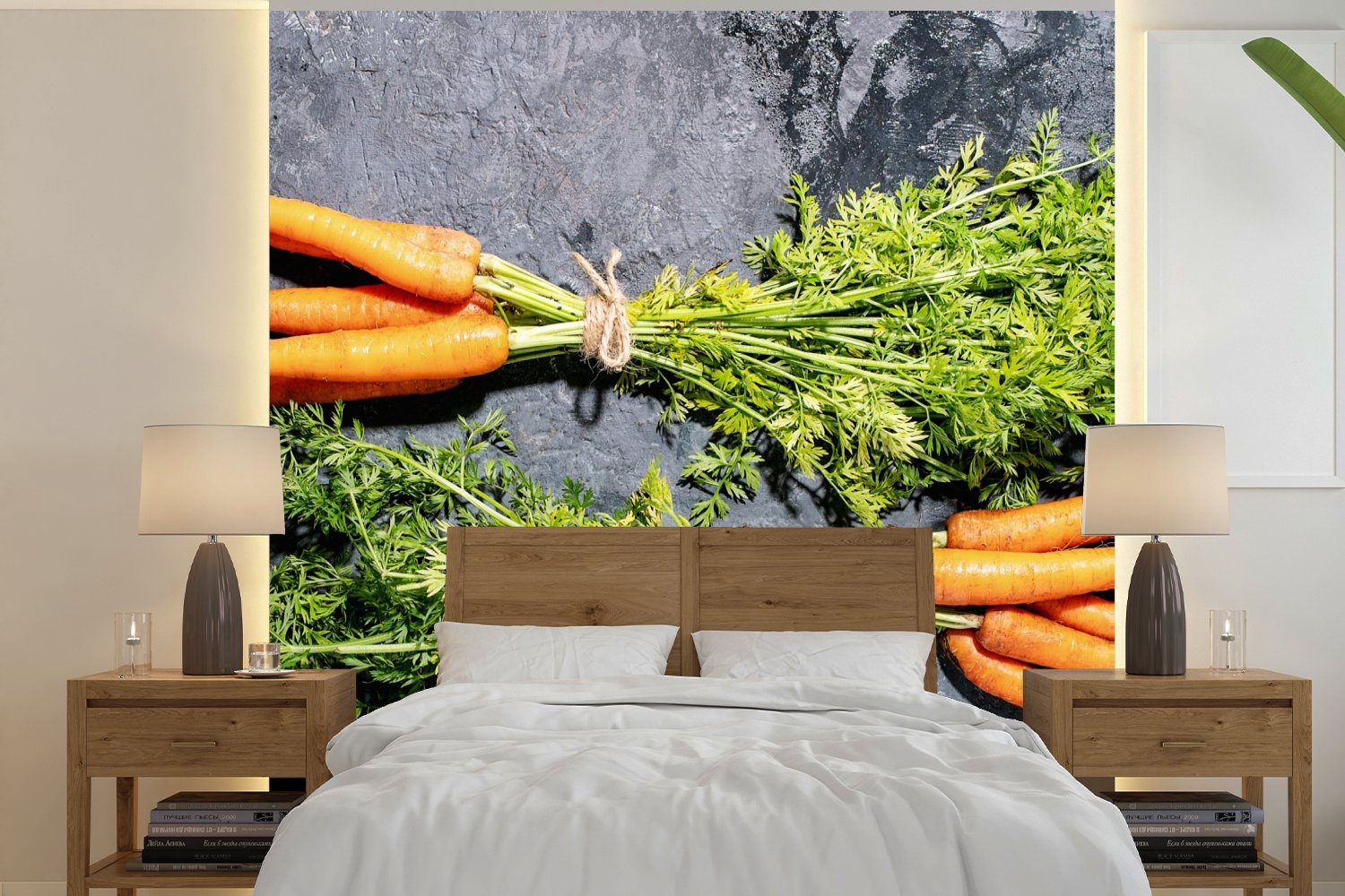 MuchoWow Fototapete Karotte - Gemüse - Marmor - Industrie, Matt, bedruckt, (5 St), Vinyl Tapete für Wohnzimmer oder Schlafzimmer, Wandtapete
