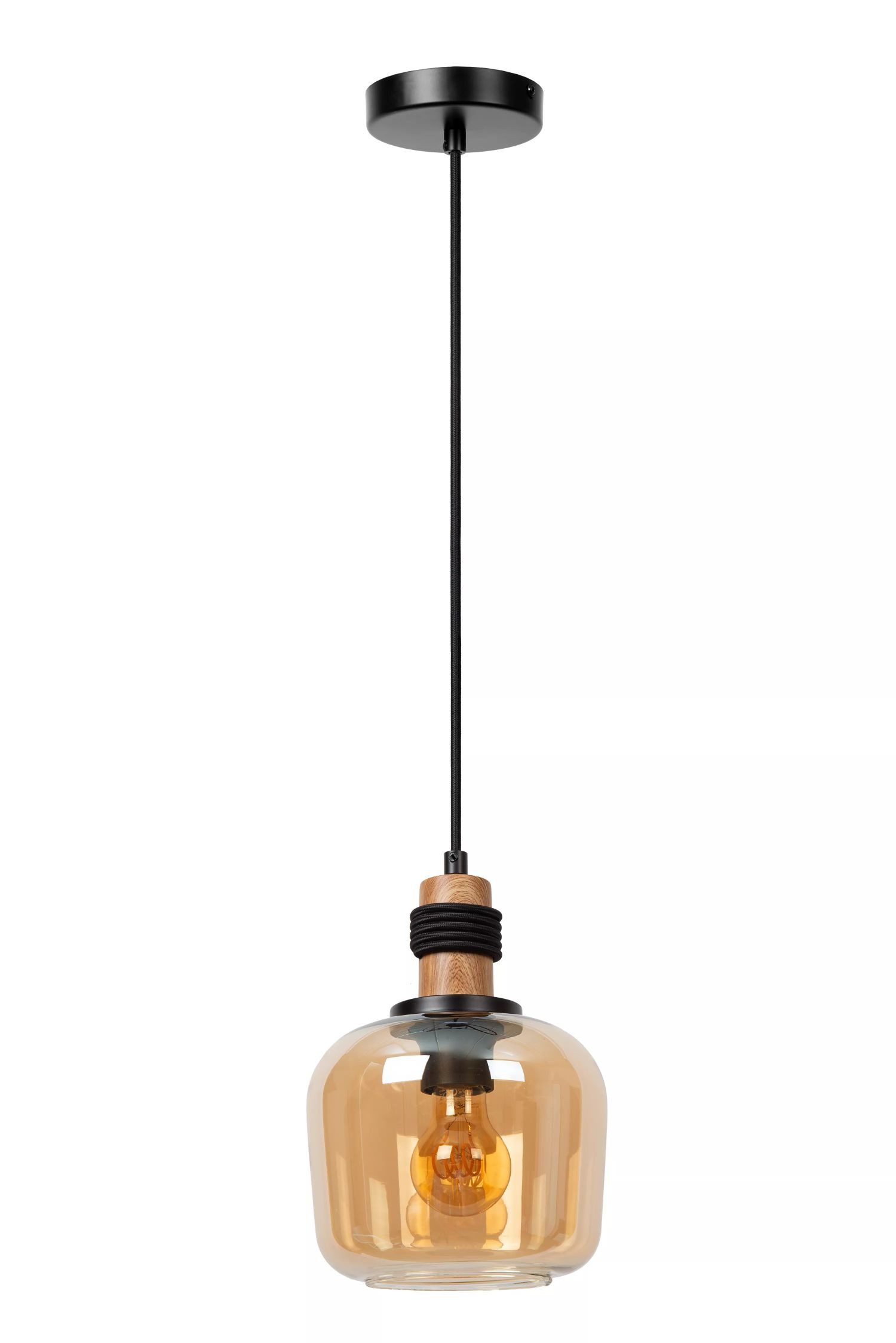 Licht-Erlebnisse Pendelleuchte YILUM, ohne Leuchtmittel, Metall Rauchglas E27 Ø 18 cm H: max. 161 cm Schwarz Bernstein rund