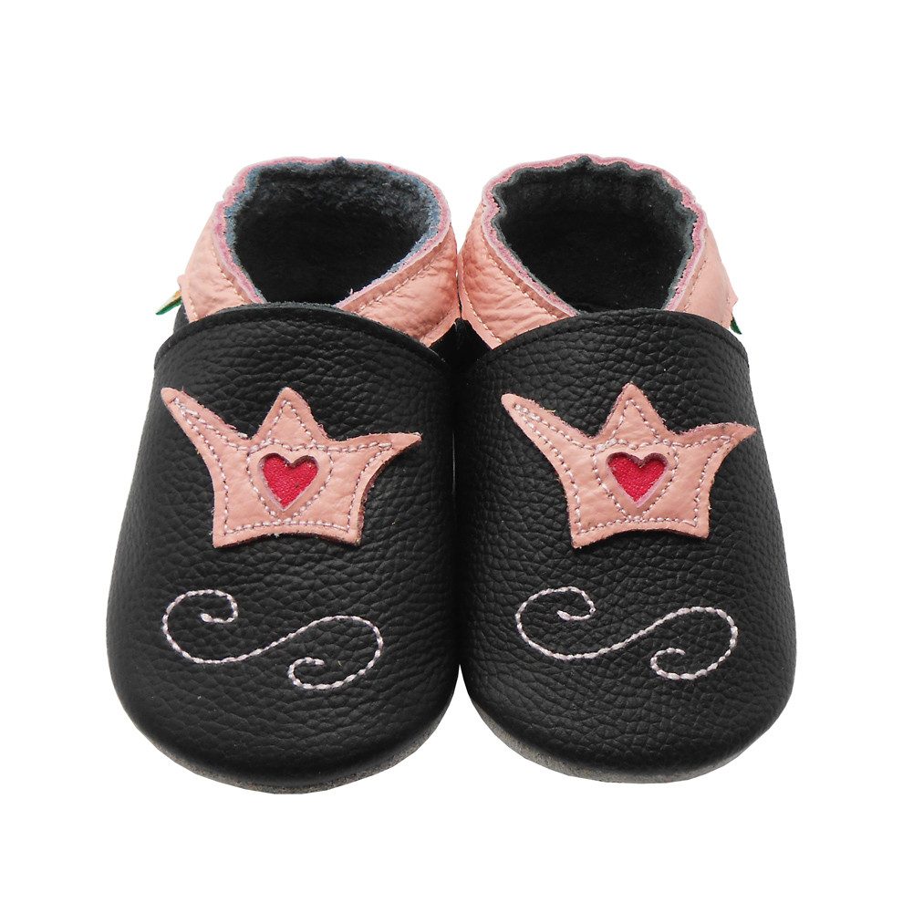 Sayoyo Lederpuschen baby Lauflernschuhe Hausschuhe Weiche 100% Leder Schwarz Hausschuh