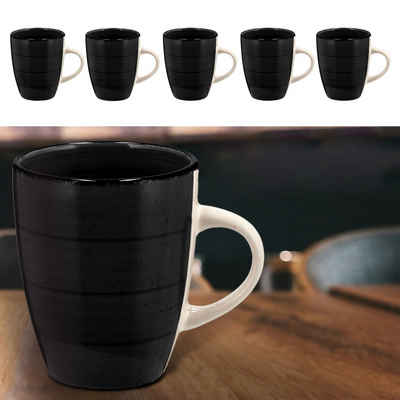 CEPEWA Tasse Kaffeebecher Steingut 6er Set schwarz 360ml 9x11cm Tasse Becher