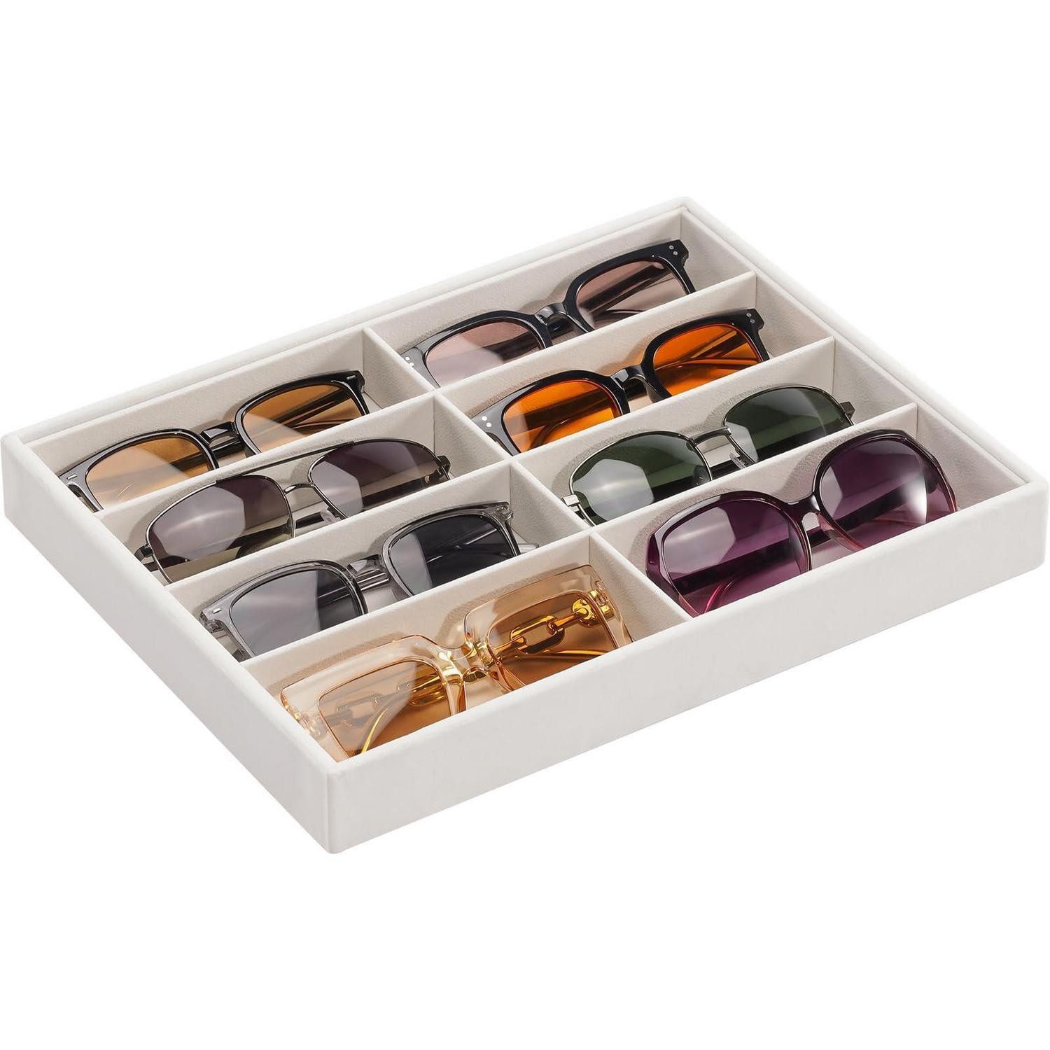 LuxusKollektion Brillenetui Sonnenbrillen Organizer 8 Fächer Beige