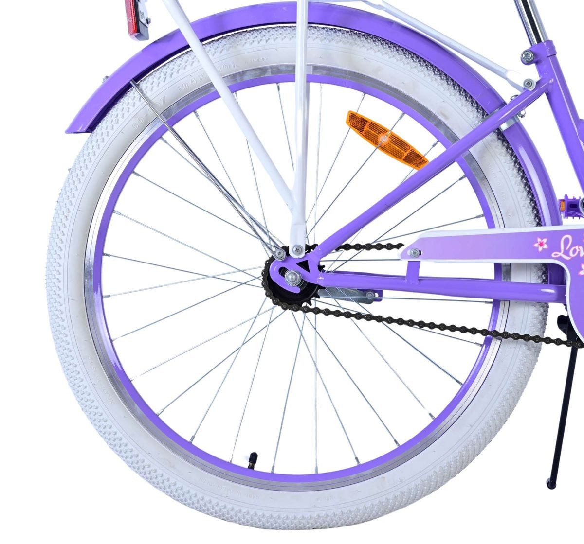 Volare 24-inch children's bicycle, girls' bike, LOVELY purple 24123, 1 gear, coaster brake, basket, kickstand, luggage rack, mudguards