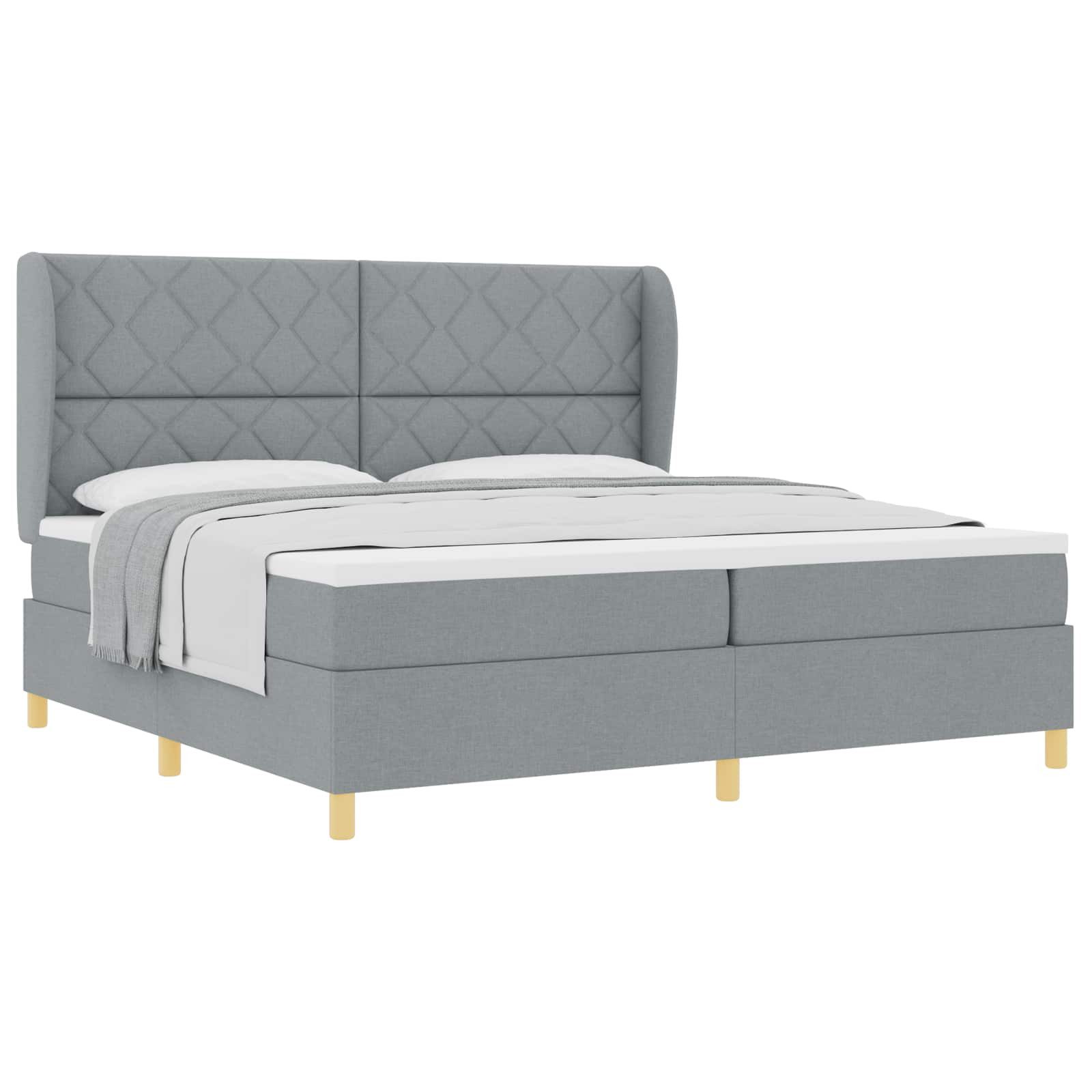 Bett Boxspringbett mit Kopfteil Hellgrau 200 x 200 cm Stoff