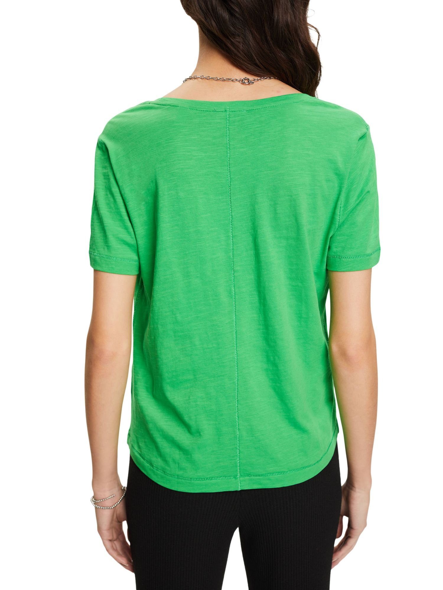 (1-tlg), mit Esprit und Baumwolle Ziernähten reiner Baumwoll-T-Shirt T-Shirt Jersey V-Ausschnitt aus