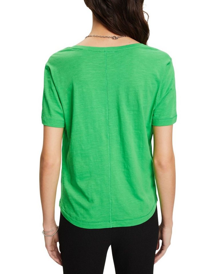 Esprit T-Shirt Baumwoll-T-Shirt mit V-Ausschnitt und Ziernähten (1-tlg),  Jersey aus reiner Baumwolle