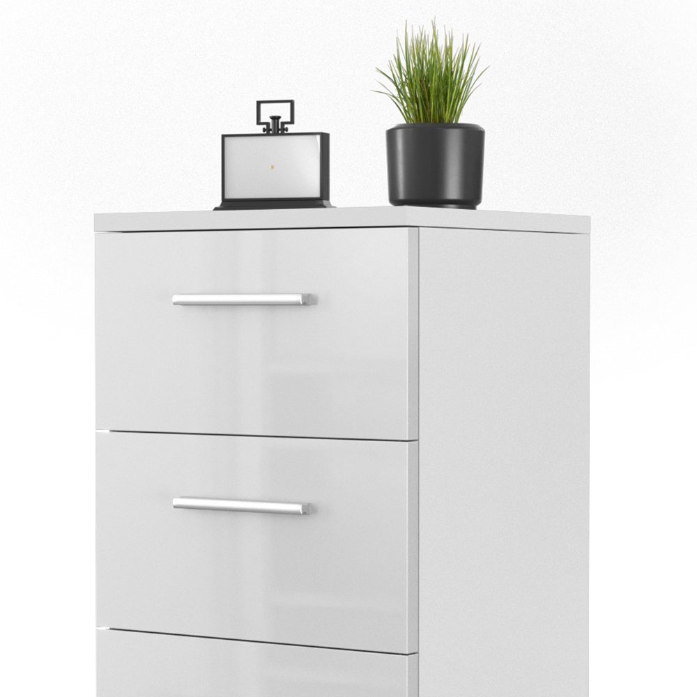 Vicco Nachtkommode, Weiß Hochglanz, 38 x 66 cm 2er Set (2 St)