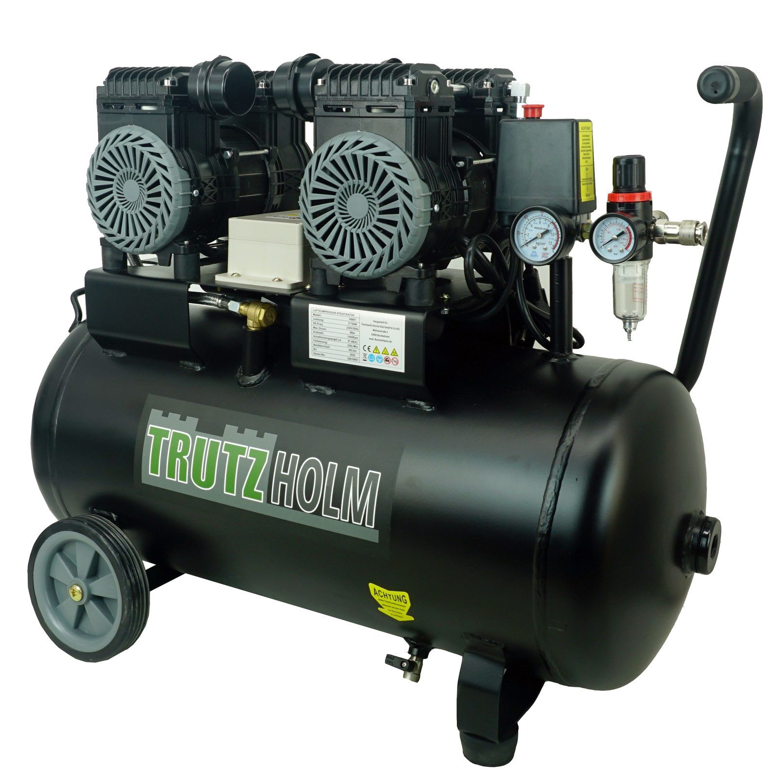 TRUTZHOLM Kompressor Premium Brushless Silent Flüsterkompressor 50L ölfrei, leise 1800W, max. 8 bar, 50 l, Komplett-Set