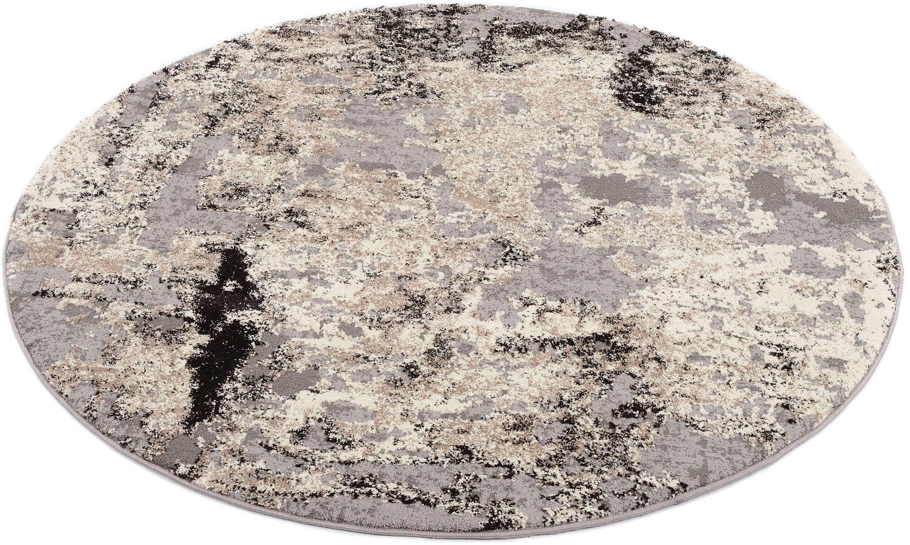 OCI DIE TEPPICHMARKE Teppich JUWEL LIRAY, rund, Höhe: 20 mm, Kurzflor, Wohnzimmer, Marmor Optik, Hoch Tief Effekt