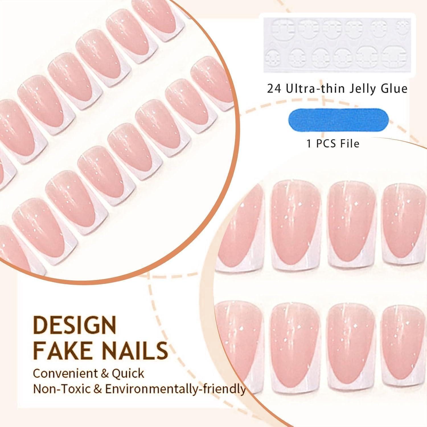 LuxusKollektion Kunstfingernägel 24 Stücke French Nails Kurz Weiß Press on Nails Acryl Nägel Art – Bild 3 von 5
