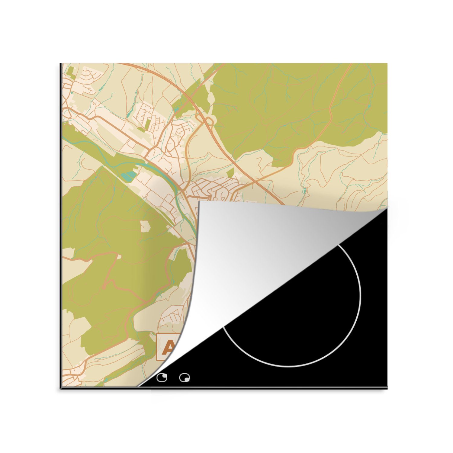 MuchoWow Herdblende-/Abdeckplatte Karte - Arnsberg - Karte - Vintage - Stadtplan, Vinyl, (1 tlg), 78x78 cm, Ceranfeldabdeckung, Arbeitsplatte für küche