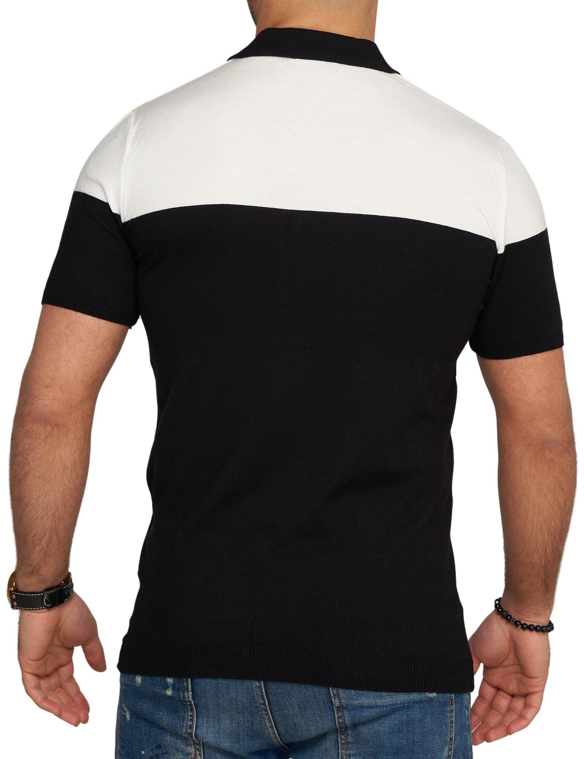 Kurzarm CRPARATI Color-Block Polo Poloshirt Strick Schwarz T-Shirt CARISMA