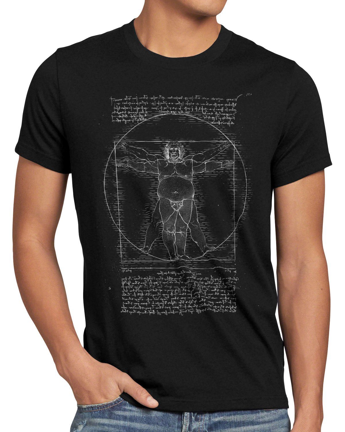 style3 Print-Shirt Herren T-Shirt Dicker Vitruvianischer Mensch übergewichtig leonardo da vinci schwarz