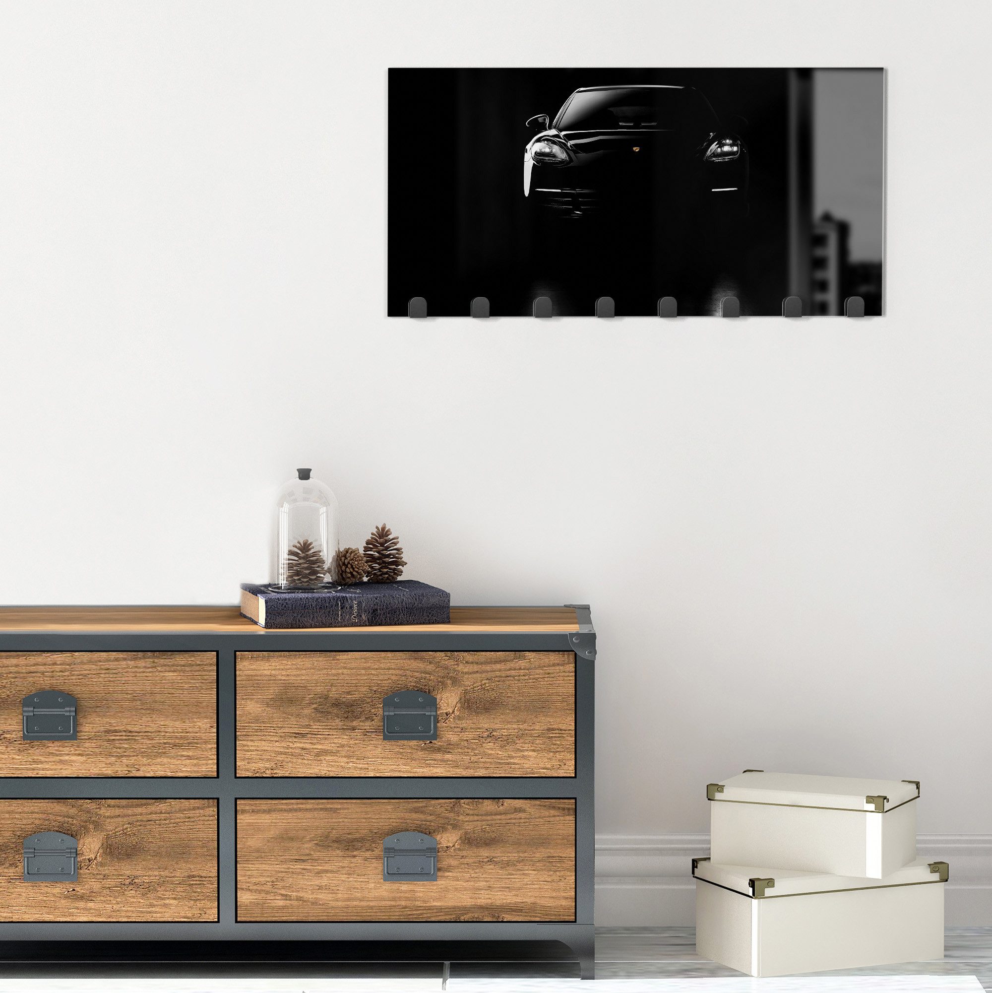 DEQORI Kleiderhaken 'Porsche Panamera Front', Glas Garderobe Paneel magnetisch beschreibbar