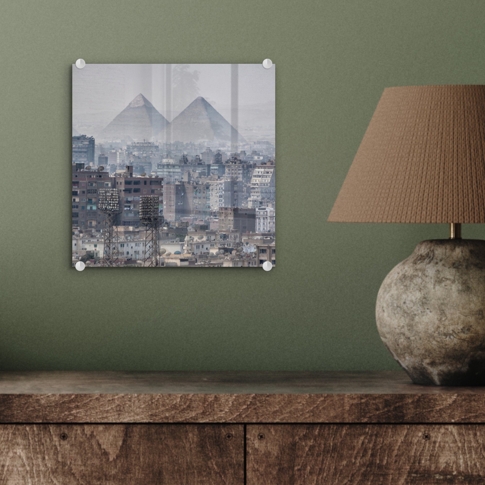 - von Kairo Glas Wandbild die Acrylglasbild MuchoWow (1 Blick Glas auf - Glasbilder - auf - Foto Ägypten, auf Wanddekoration Bilder St), Pyramiden