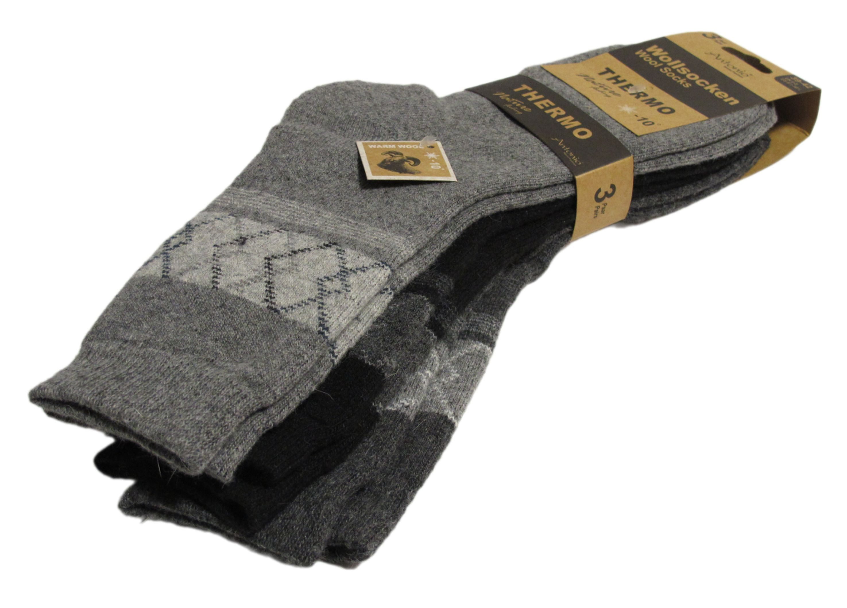 Antonio Socken 3 Paar Wollsocken Socken Thermo Strümpfe Herren Karomuster Gr. 39-42