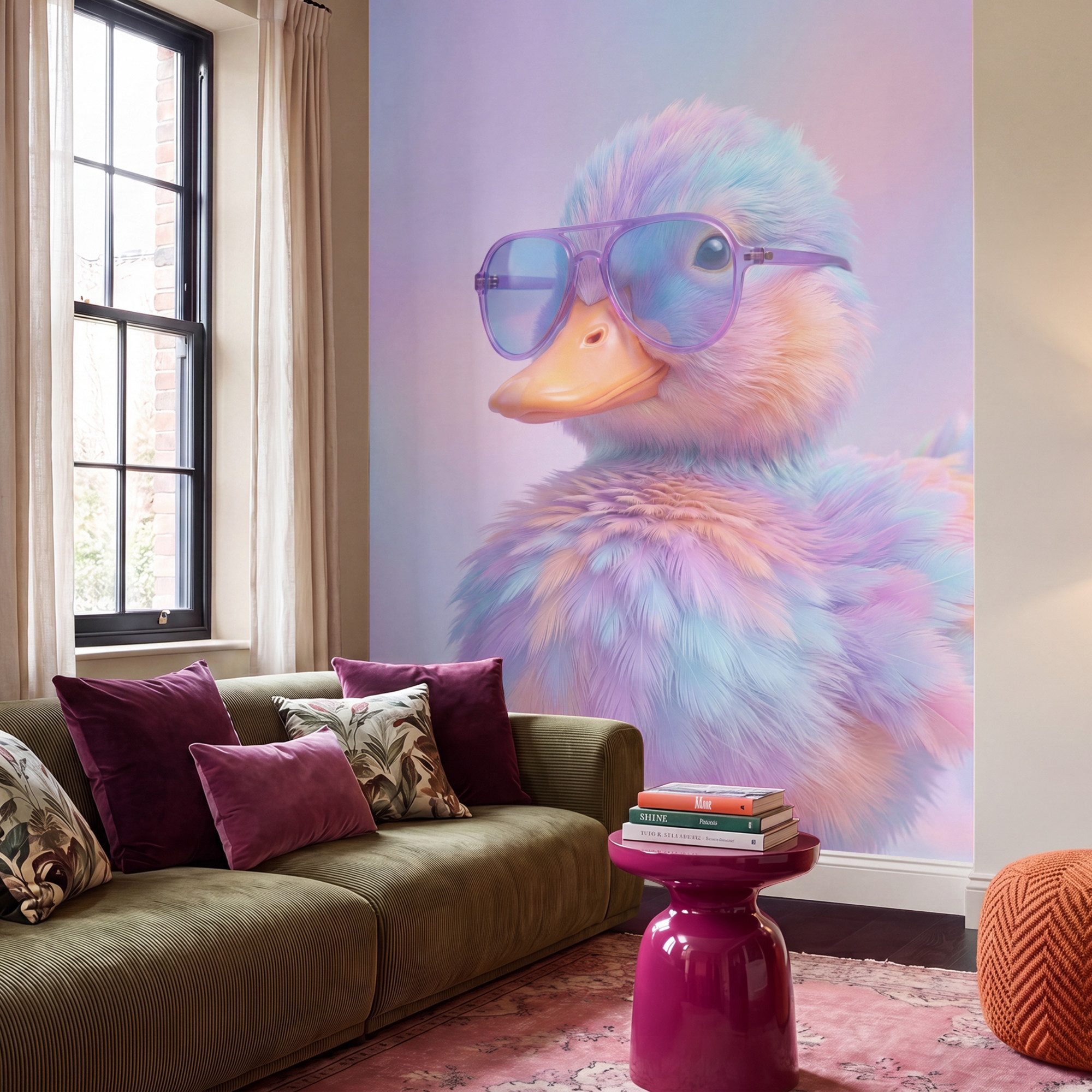 OnlyWow Fototapete Ente - Brille - Pastell, Matt, bedruckt, Wandtapete, Wanddekoration, Wohnzimmer 220x300cm