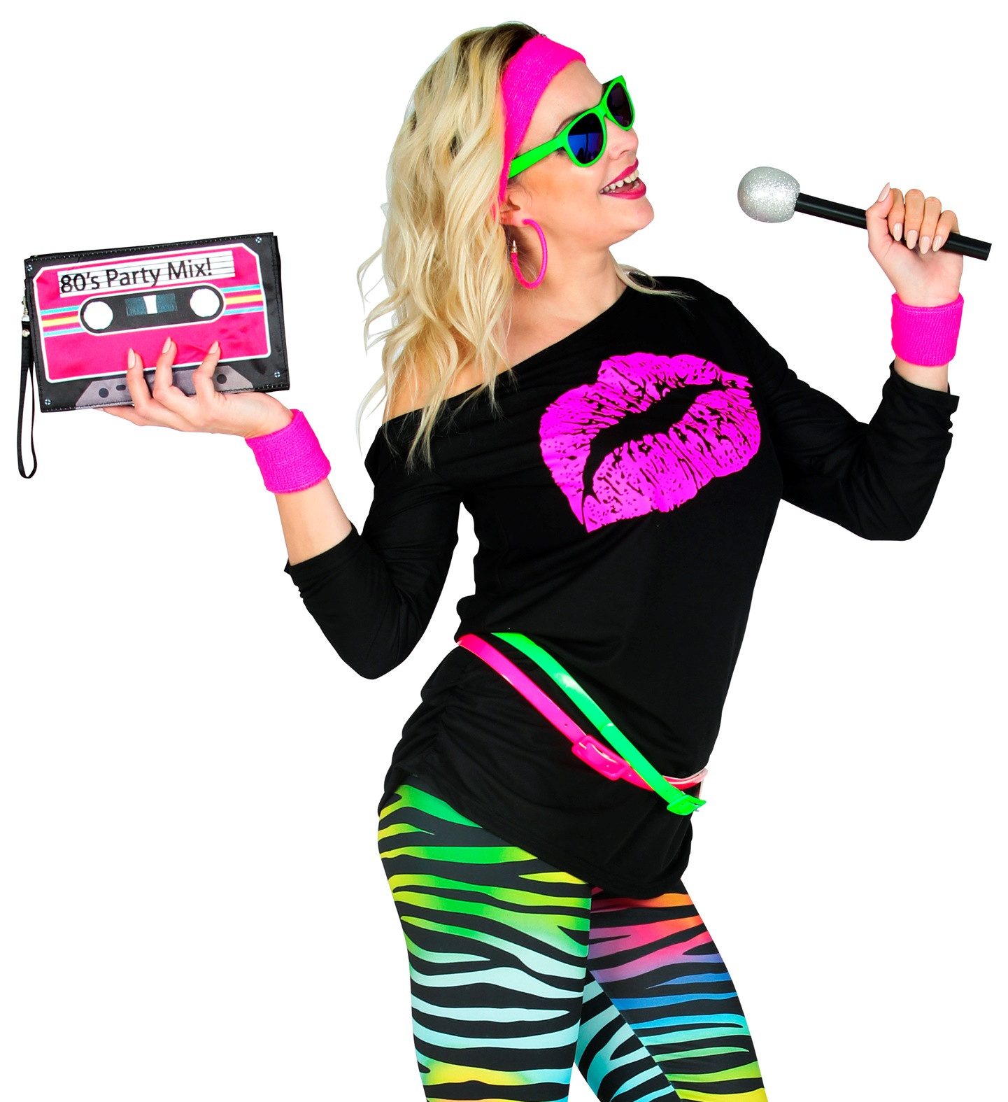 Widmann S.r.l. Kostüm 80er Jahre Shirt 'Kiss' für Damen, Schwarz Pink