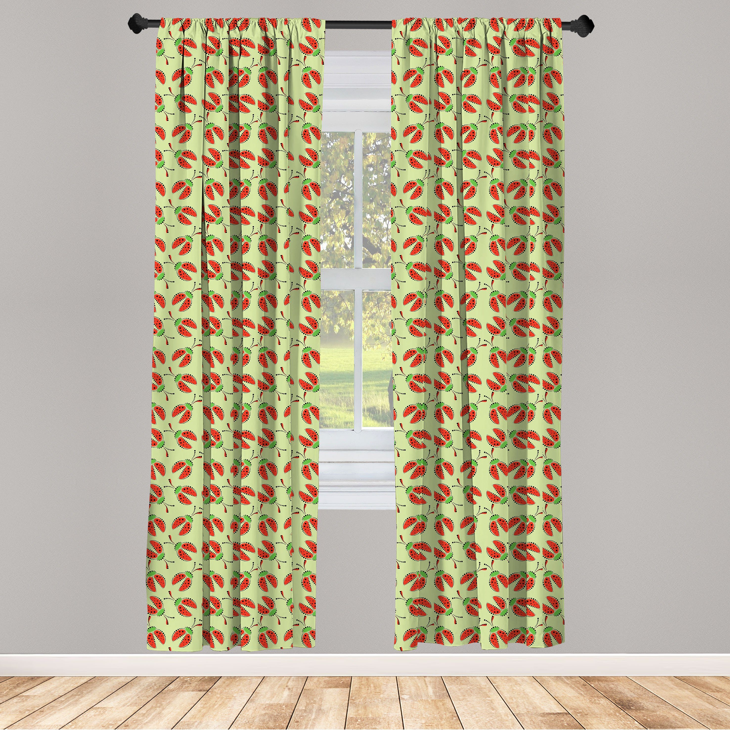 Gardine Vorhang für Schlafzimmer Marienkäfer Insekten Dekor, Lustige Microfaser, Frühling Abakuhaus, Wohnzimmer