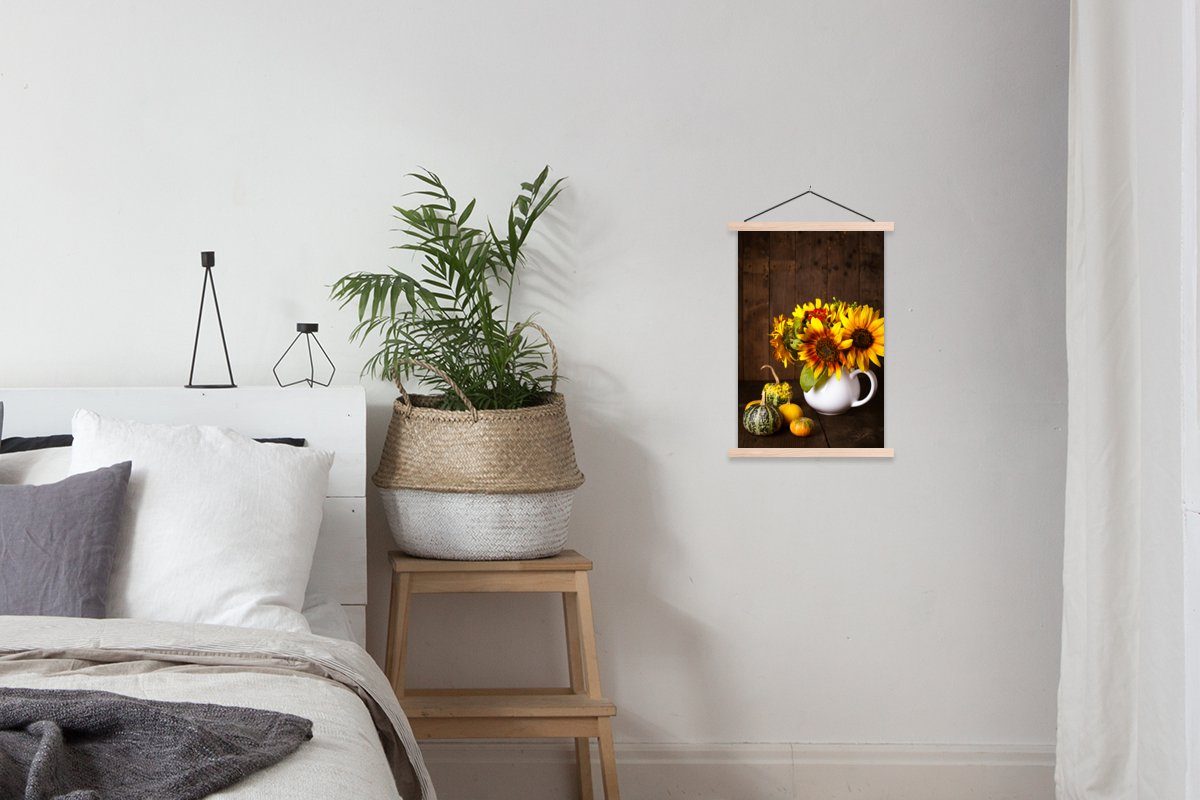 MuchoWow Poster Kürbisse Sonnenblumen Herbst, - St), Wohnzimmer, - Bilderleiste, für (1 Textilposter Posterleiste, Magnetisch