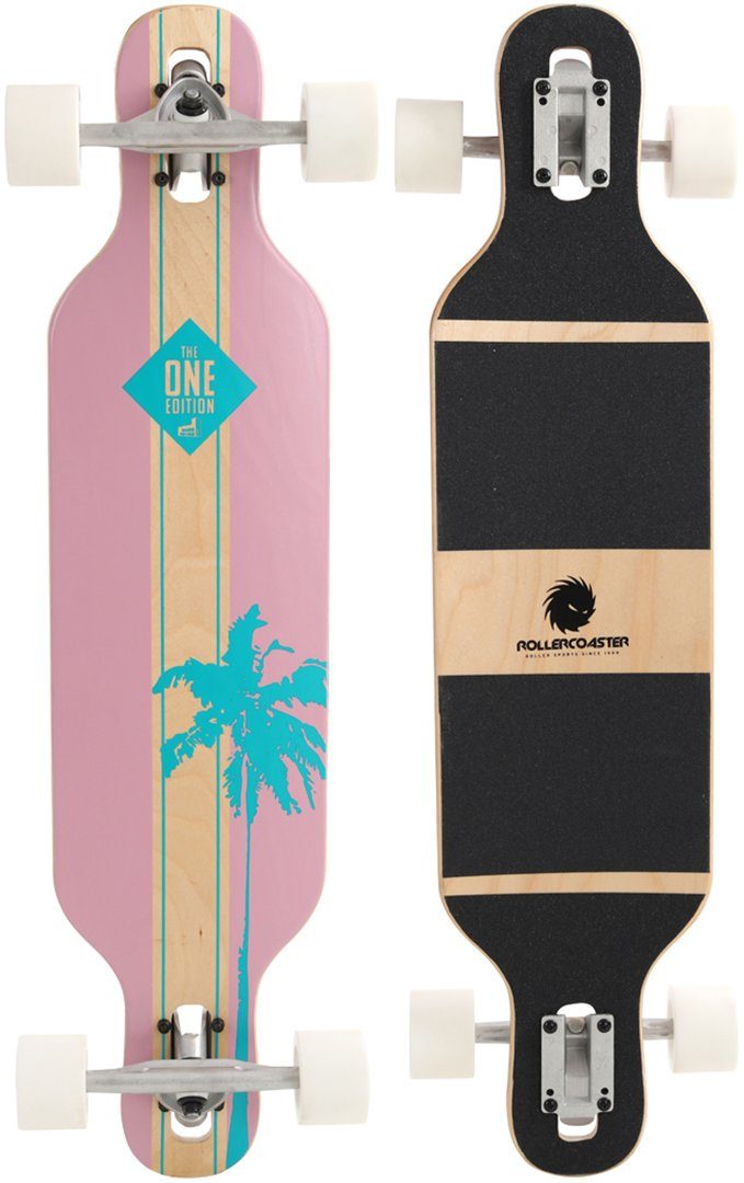 Rollercoaster Longboard PALMS + STRIPES + FEATHERS THE ONE EDITION Drop Through Longboard PALMS rose | Longboards