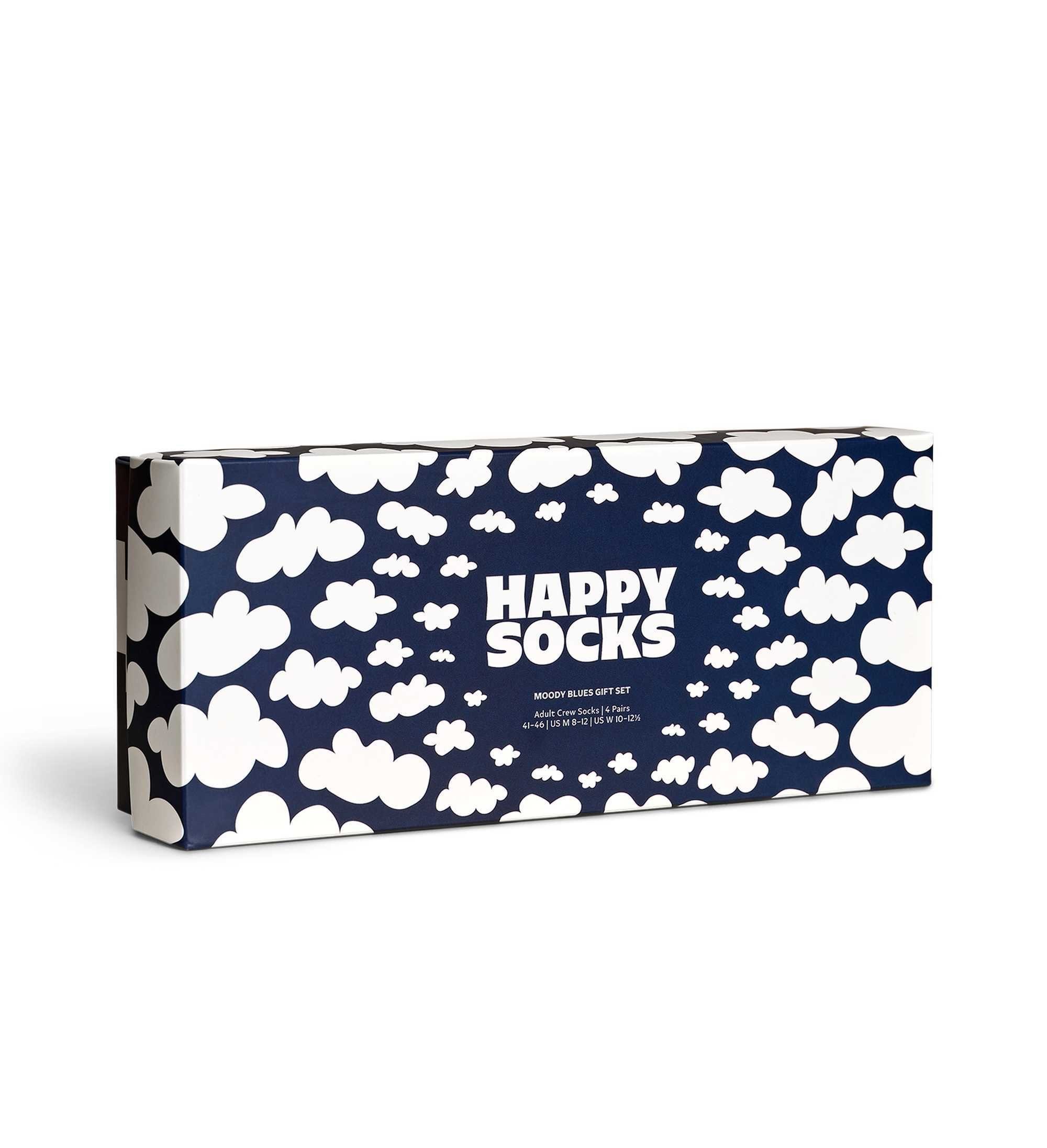 Happy Socks Kurzsocken 4er Blues Moody Socken, Unisex Pack Geschenkbox
