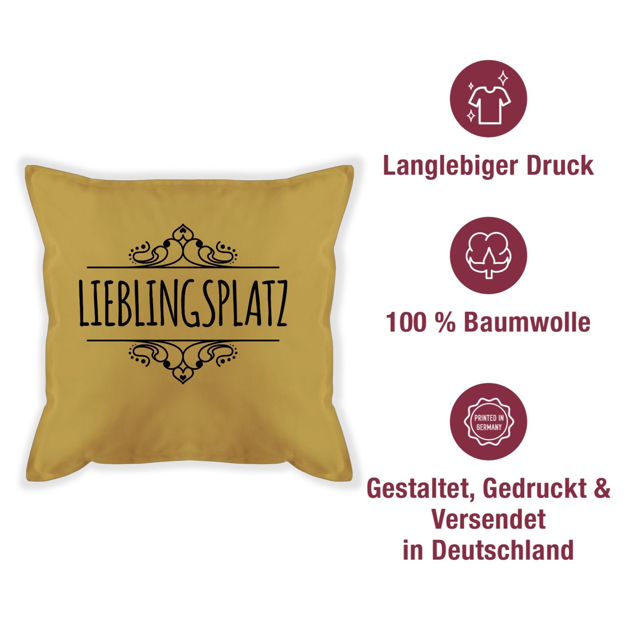 3 Einzug Geschenk Wohnzimmer, Statement Lieblingsplatz Lieblingsort Shirtracer Gelb Dekokissen