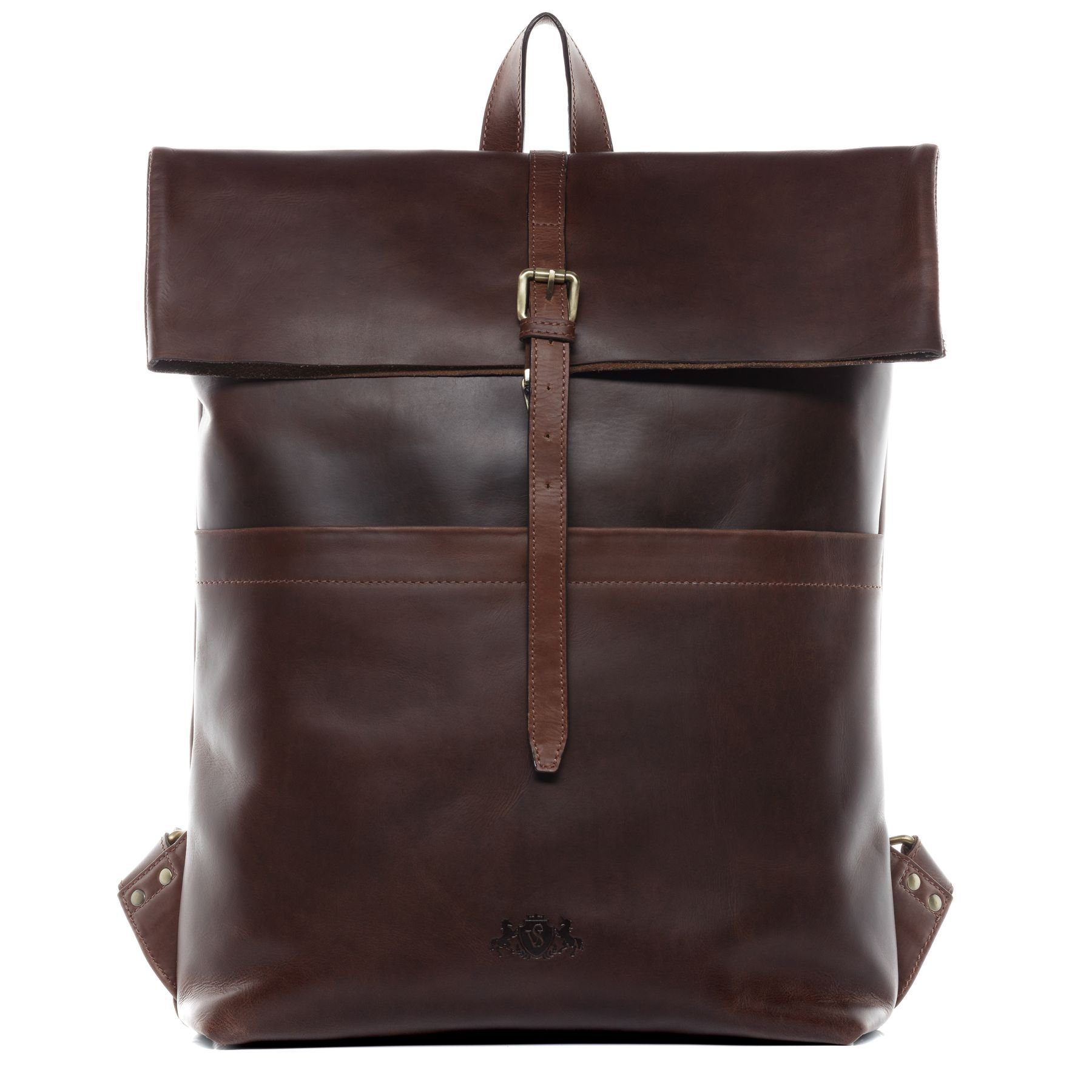 SID & VAIN Rucksack echt Leder Rucksack groß 15 Zoll Laptop Fach braun, Cityrucksack 15,4 Zoll Echtleder, Rucksack Damen Herren dunkelbraun
