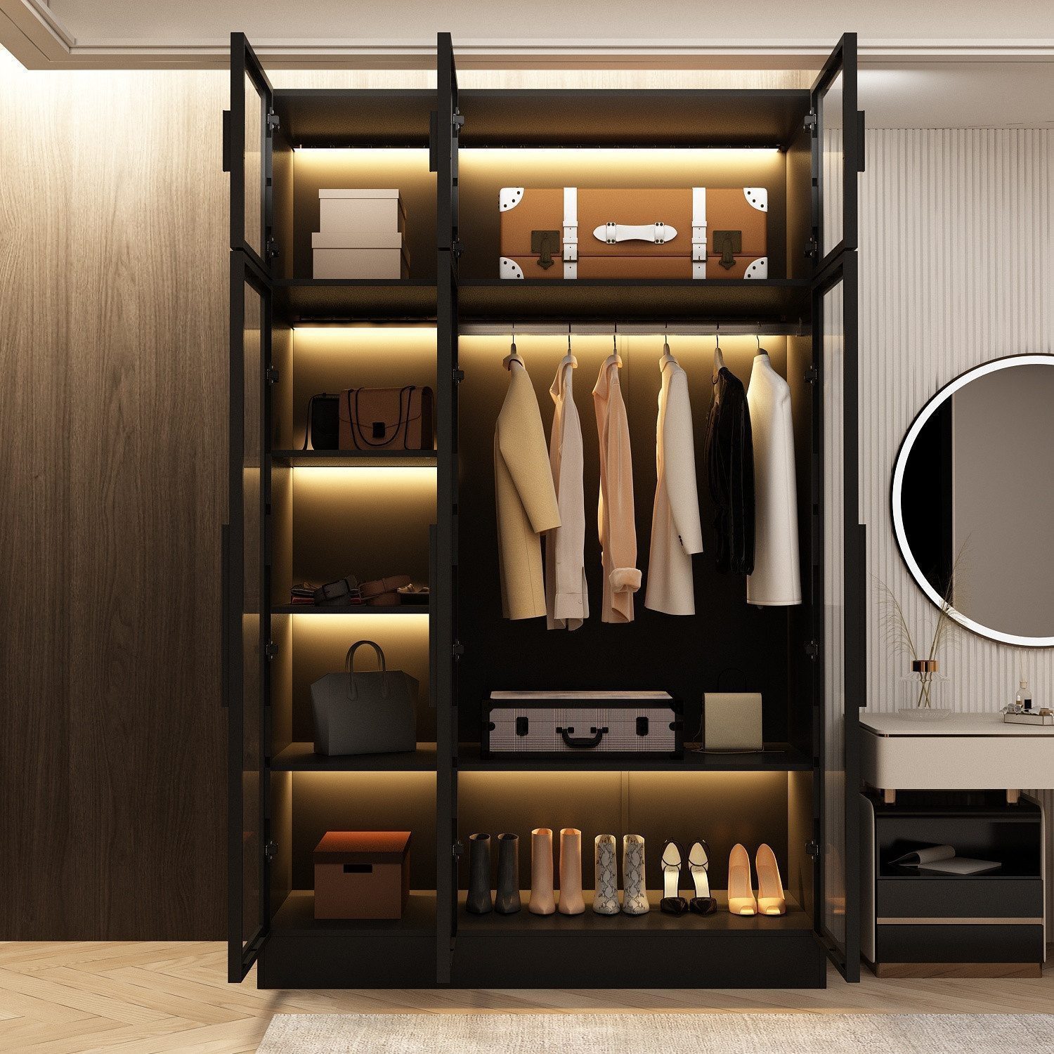 FUFU&GAGA Kleiderschrank mit Glastüren und Beleuchtung 190 cm – Bild 4 von 5