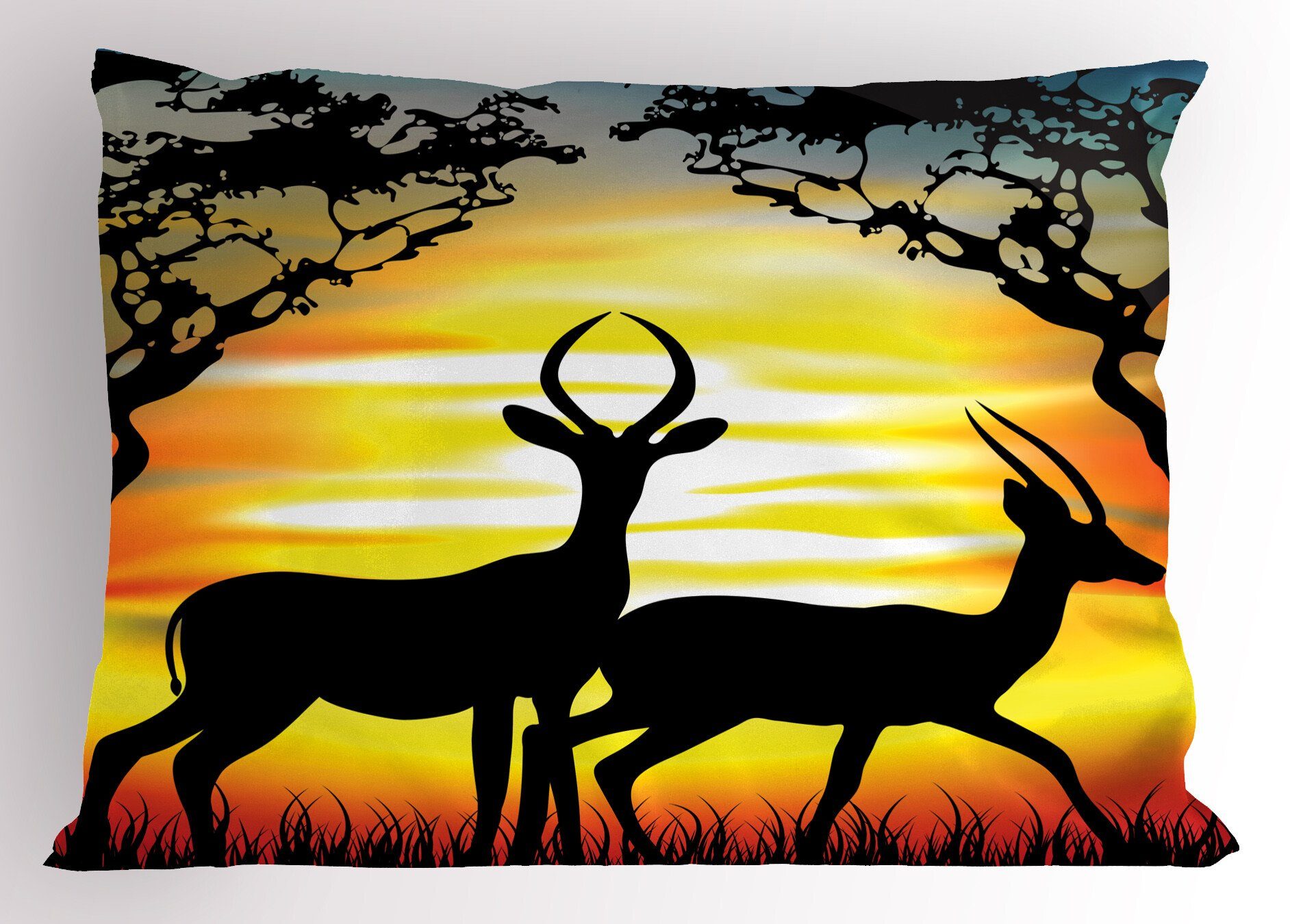 Kissenbezüge Dekorativer Standard King Size Gedruckter Kissenbezug, Abakuhaus (1 Stück), Antilope Tiere auf Sonnenuntergang