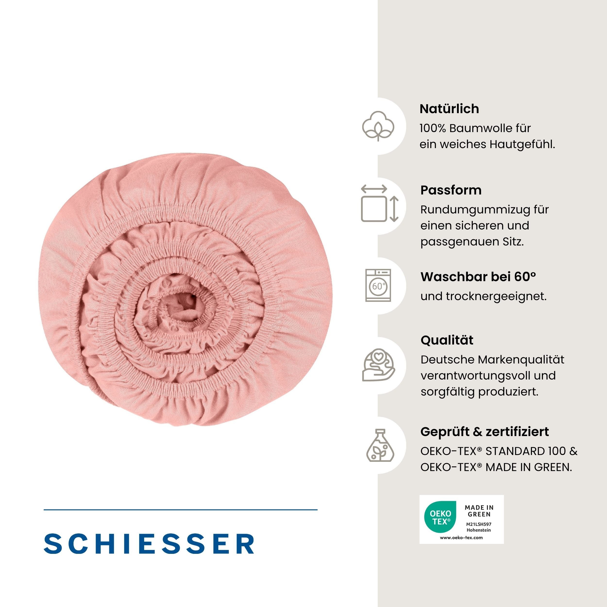 Schiesser Spannbettlaken Jessi aus 100% Baumwolle, Jersey, Gummizug: rundum, (1 Stück), für Matratzen bis zu 22 cm Höhe, OEKO-TEX® MADE IN GREEN – Bild 2 von 5