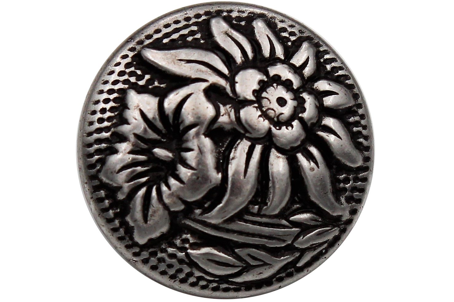 Hartmann-Knöpfe Knopf 10 Stück Metallknöpfe mit Edelweiß und Enzian Tracht 18mm silber antik