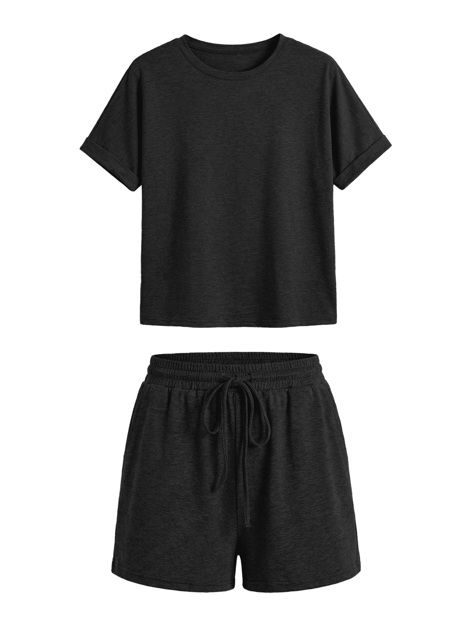 Imily Bela Hausanzug Damen 2-teilige Lounge-Sets (Set, 2 tlg., Oversized Kurzarm-T-Shirts + Shorts mit Kordelzug) einfarbig