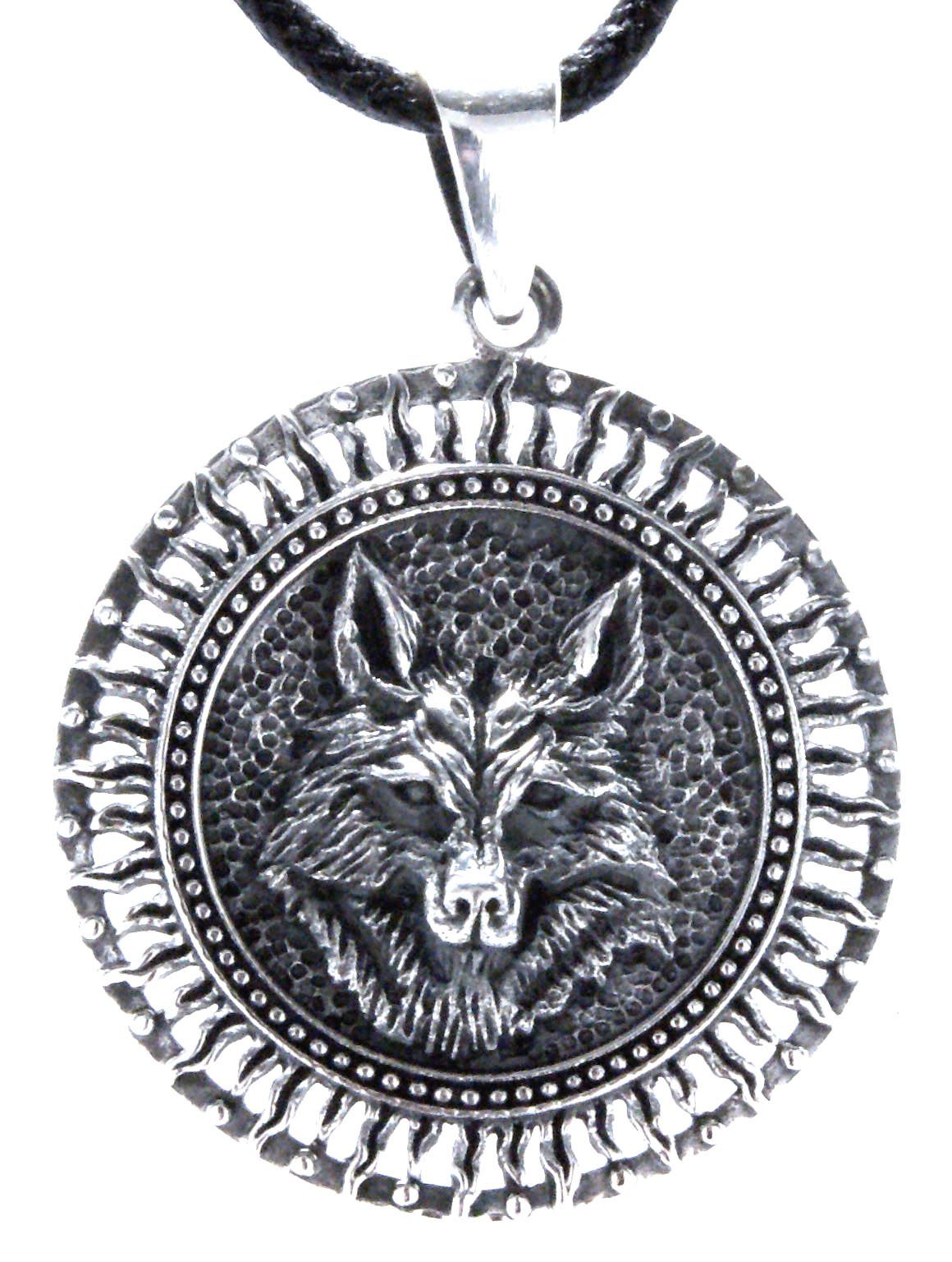 Amulett Silber Wolfskopf Kettenanhänger of Kiss Kopf Schädel Sterling 925 Wolf Leather Wikinger