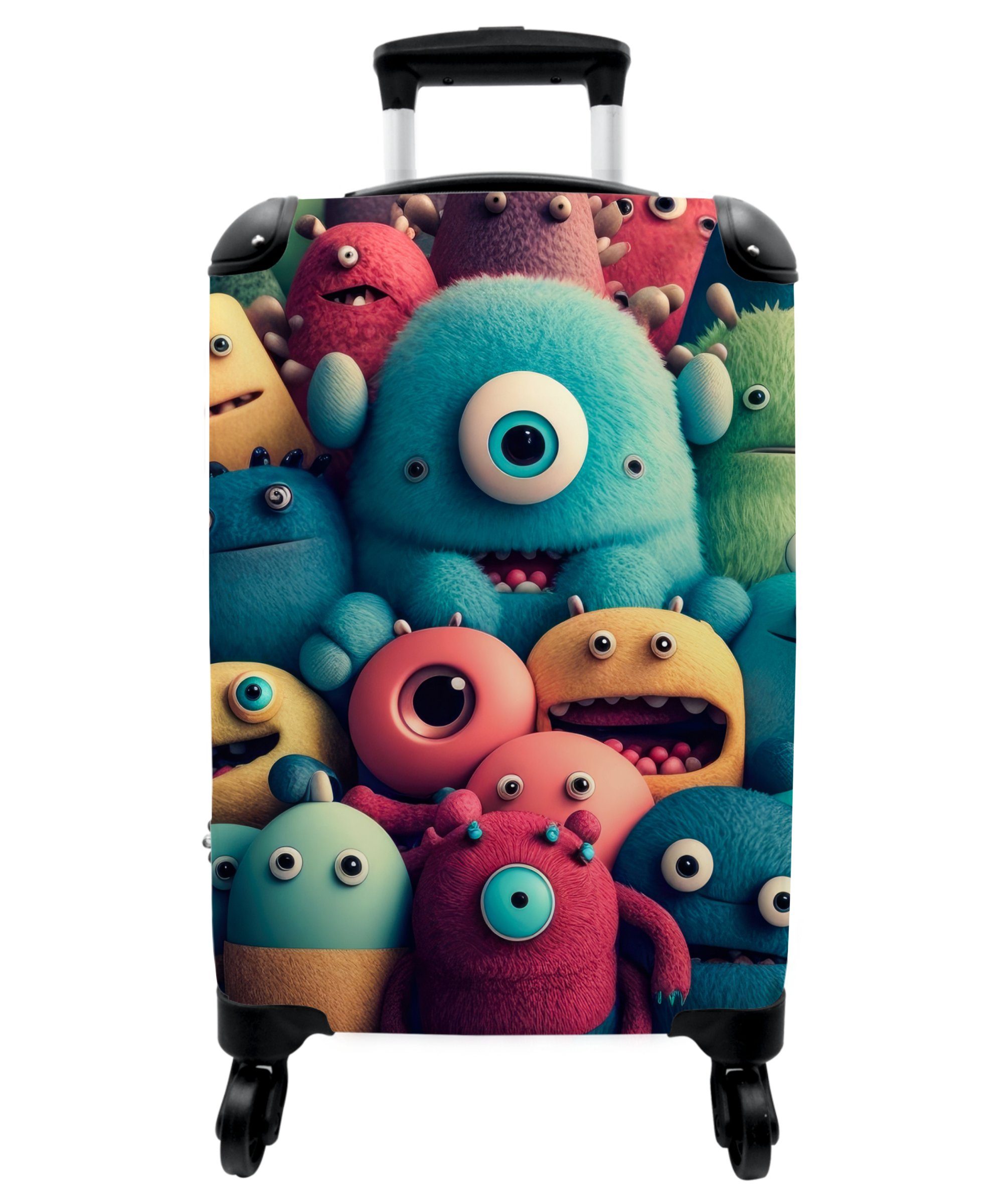 mit Kinder rollen, NoBoringSuitcases.com© Monster - Regenbogen Design 55x35x20cm - Kinderkoffer - Rollen, für - Kindertrolley, Reisetasche Jungen, Mädchen Koffer Ferien, Handgepäck 4 -