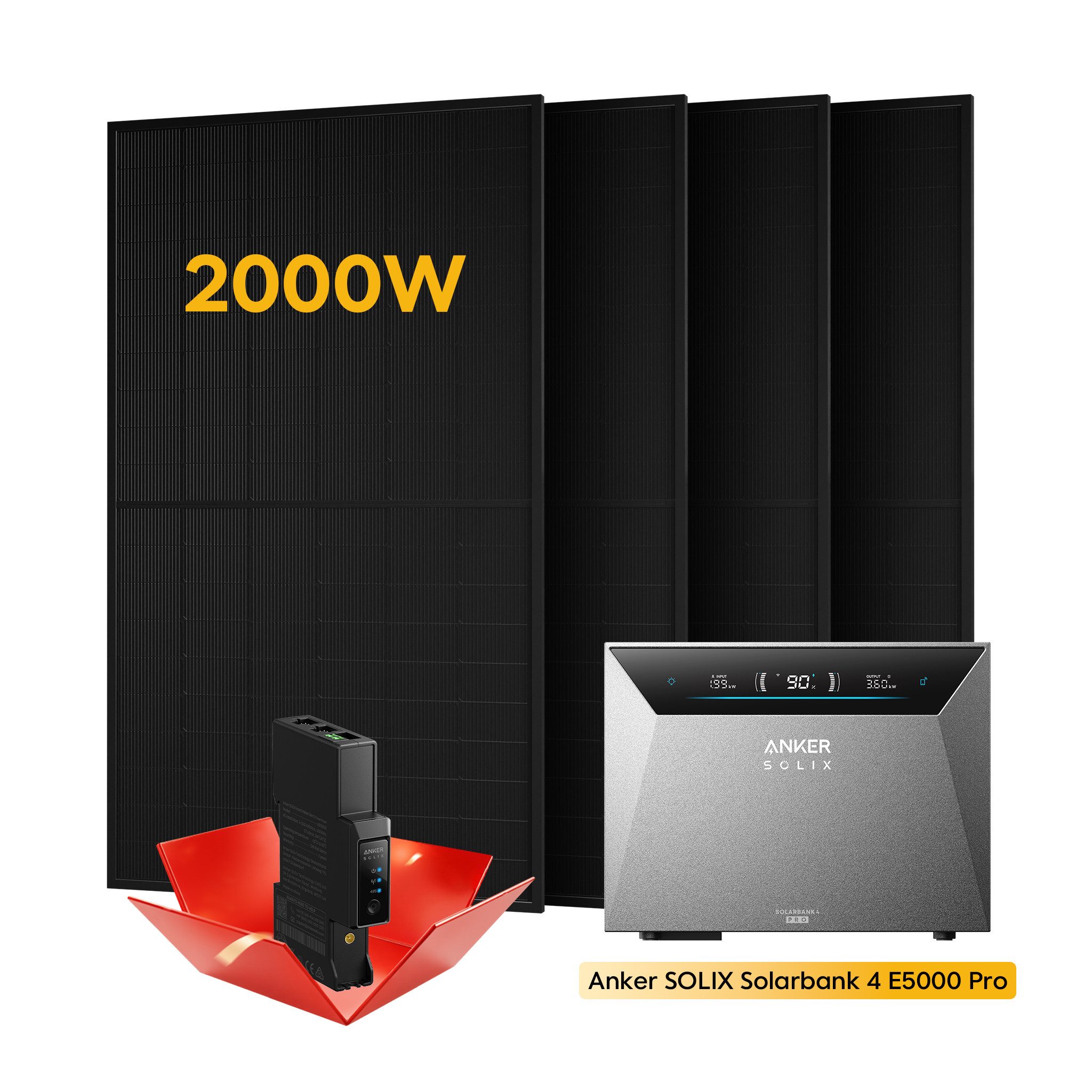 Anker Balkonkraftwerk 2000W/4000W Anker SOLIX Solarbank 4 E5000 Pro All-in-One Stromspeicher, (mit Smart Meter Gen 2, inkl. 4x/8x Sunpro 500W Solarmodule(Optional), PV Speicher mit Notstromfunktion