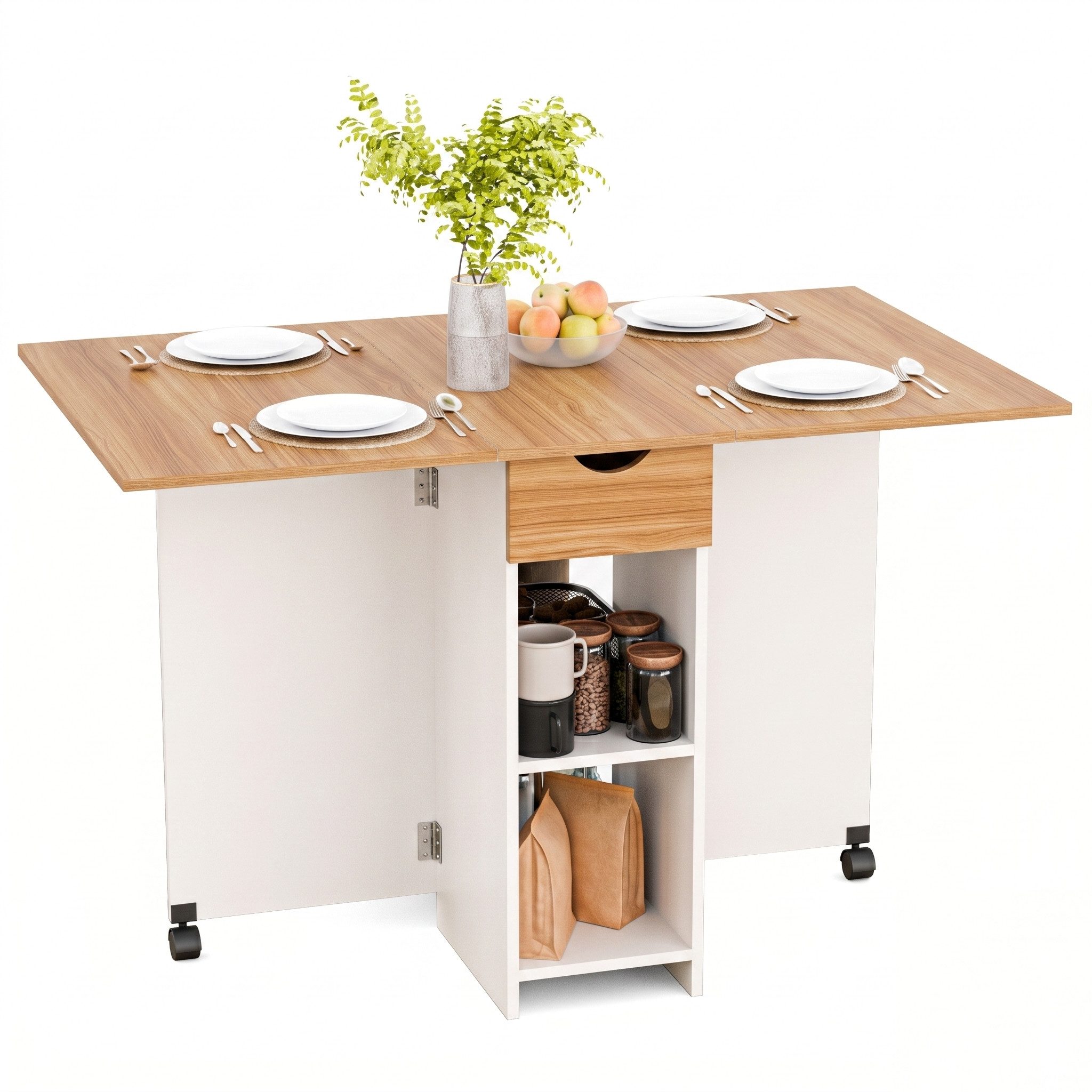 Mondeer Esstisch Klappbarer Esstisch, mit 1 Schublade und 2 Lagerregalkonsolen 72 x 120 x 75 cm