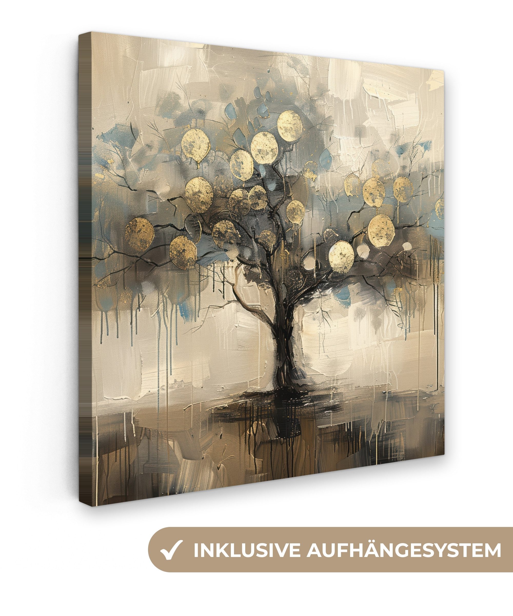 OneMillionCanvasses® Leinwandbild Beige - Abstrakt - Baum - Gold, Fotodruck günstig online kaufen