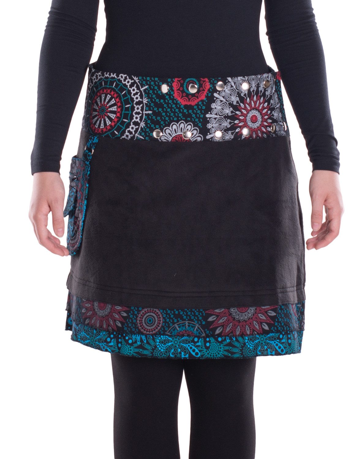 Minirock Damen Warmer Wickelrock Rock zum Wickeln mit Druckknöpfen Mandalas
