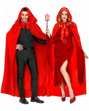 Horror-Shop Vampir-Kostüm Roter Umhang mit Kapuze, Satin, Länge ca. 145 cm