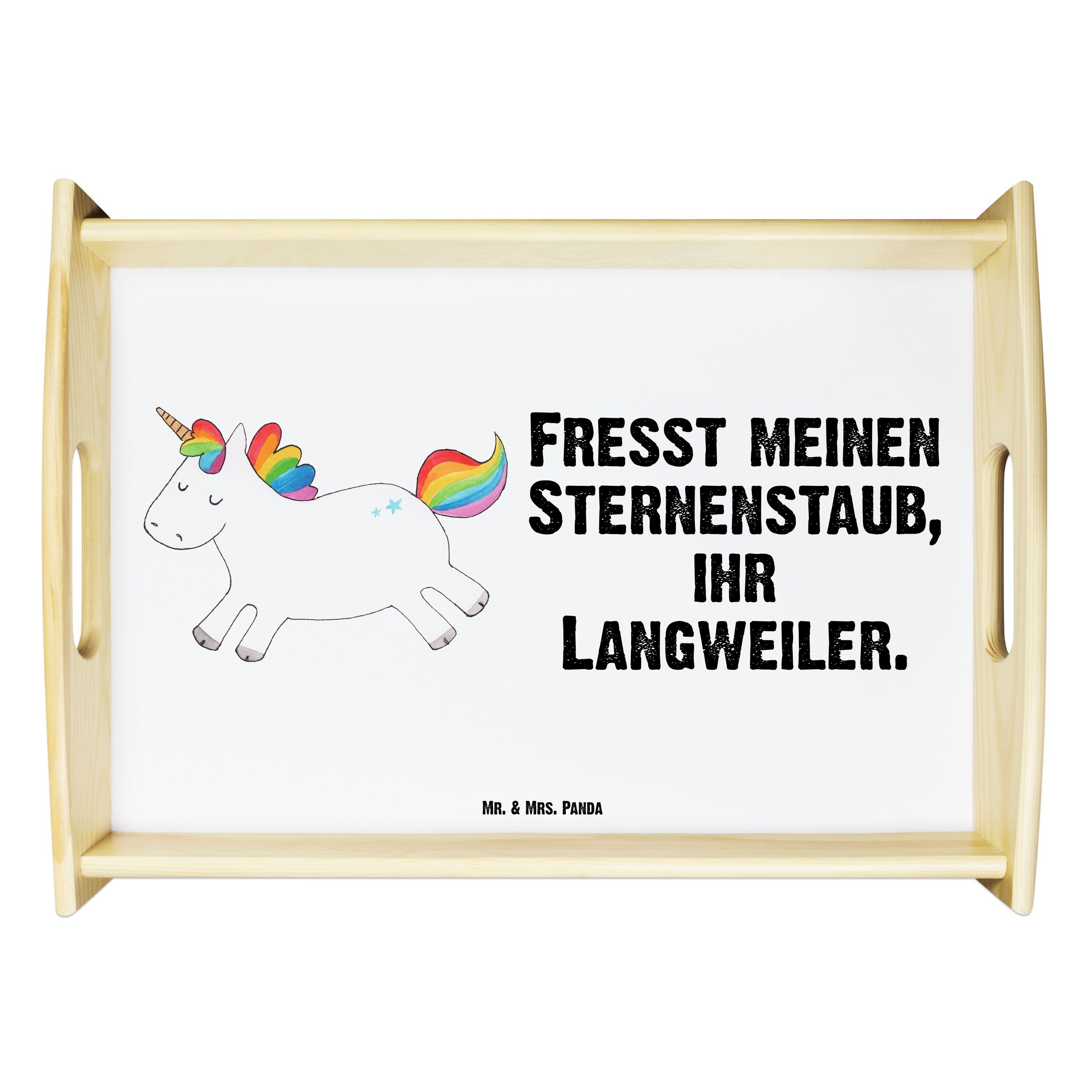 Mr. & Mrs. Panda Tablett Einhorn Happy - Weiß - Geschenk, Dekotablett, Holztablett, Einhörner, Echtholz lasiert, (1-tlg)