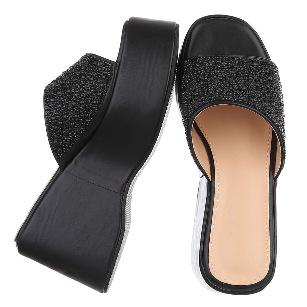 Ital-Design Damen Plateau-Slipper mit Keilsohle und offenem Design Plateausandaletten (91895897) Keilabsatz/Wedge Keilsandaletten in Schwarz