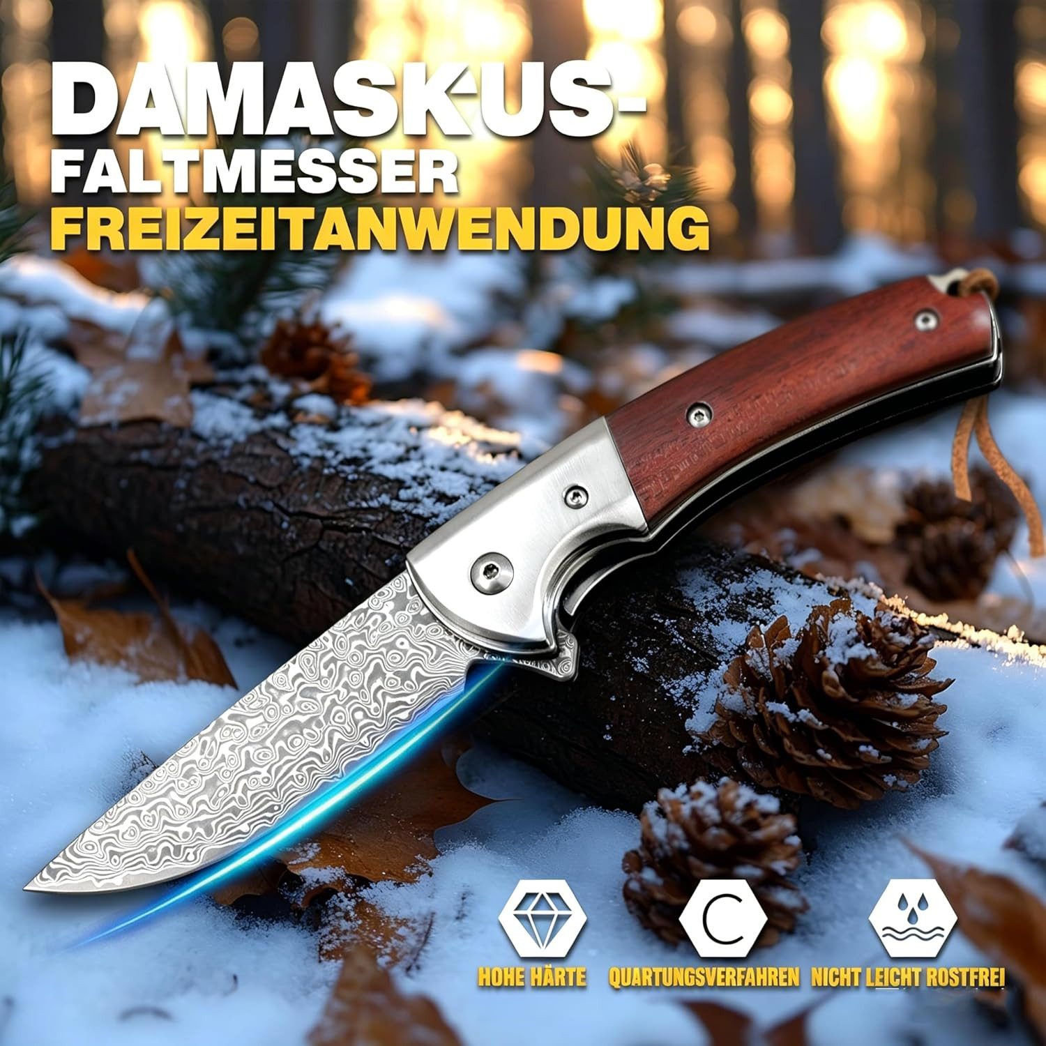 KingLux Taschenmesser Damast klappmesser Taschenmesser Outdoor Messer Zweihandmesser, (1 St)