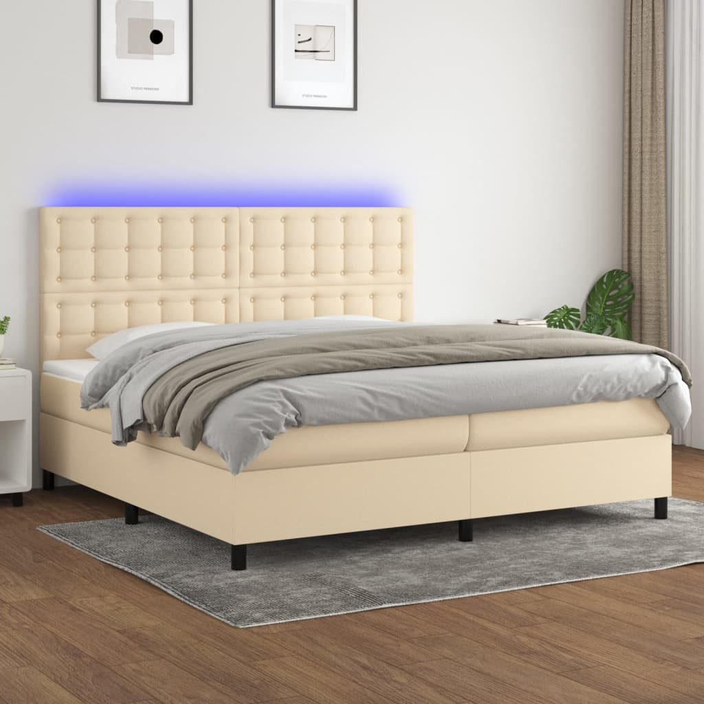 vidaXL Boxspringbett Boxspringbett mit Matratze LED Creme 200x200 cm Stoff günstig online kaufen