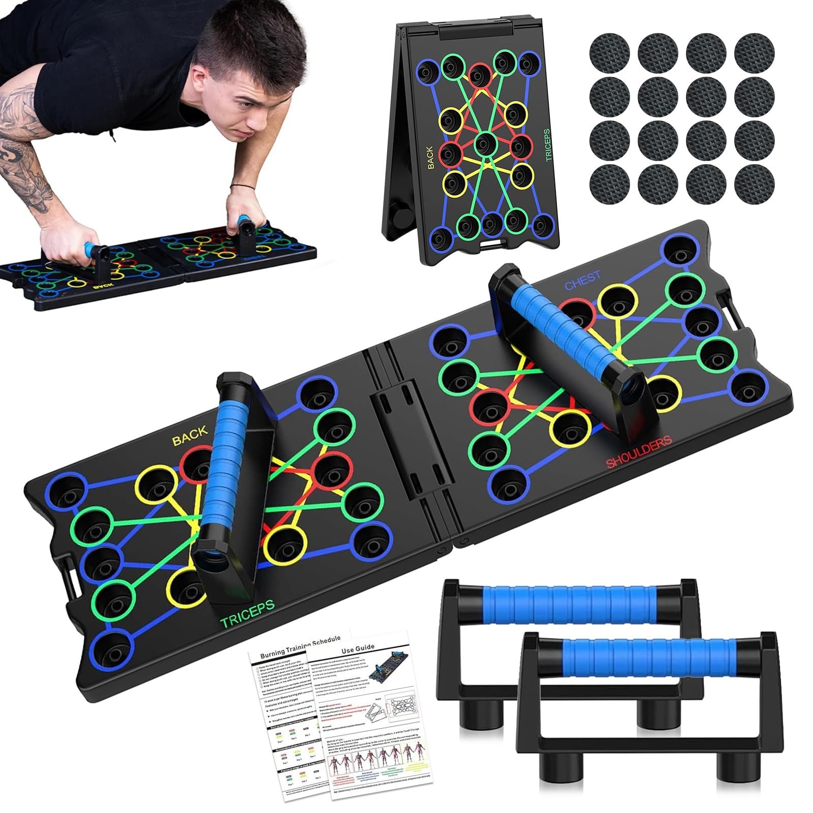 Kityhome Liegestützgriffe Klappbares Push Up Board, 17 Positionen, 300 kg, rutschfest, 17 Griffpositionen,Trainiert Brust, Schultern, Rücken & Trizeps