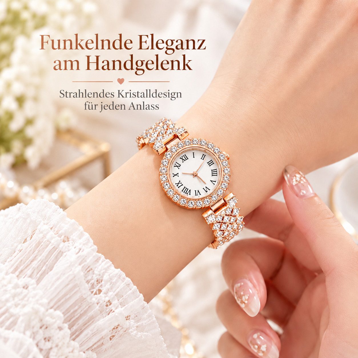VEKROBOT Quarzuhr Damen Uhren Set mit Strasssteinen, Quarzuhr im Schmuckdesign, (Set, 1-tlg., Hinweis: Leichte Maßabweichungen durch manuelle Messung möglich),  – Bild 4 von 5