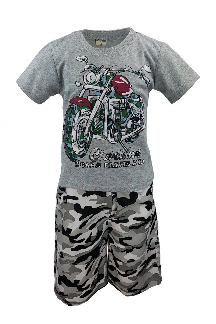 Hessis Shirt & Shorts Jungen Sport- & Freizeitset, Shirt + Hose in Camouflage js11 Grau