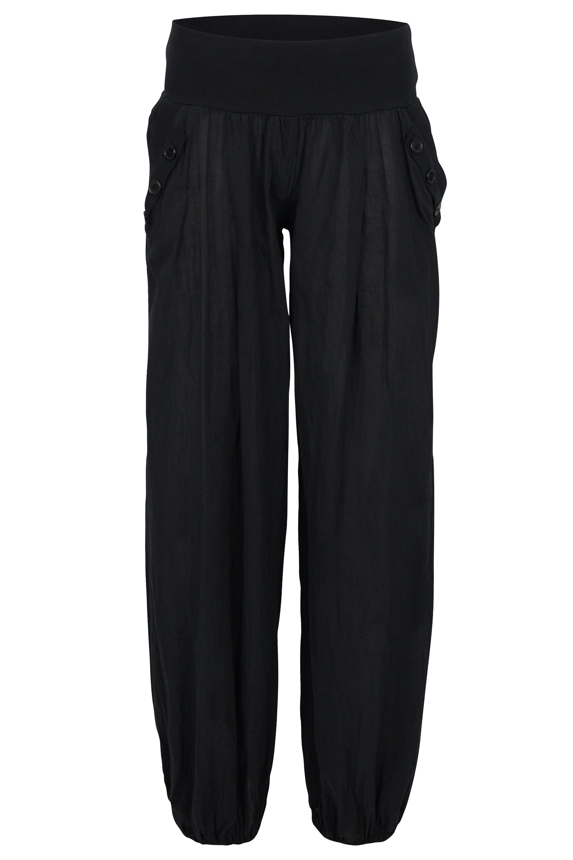 malito more than fashion Haremshose malito Damen Pumphose mit Zierknöpfen 23245P Sommer Aladinhose Freizeithose locker & lässig Einheitsgröße