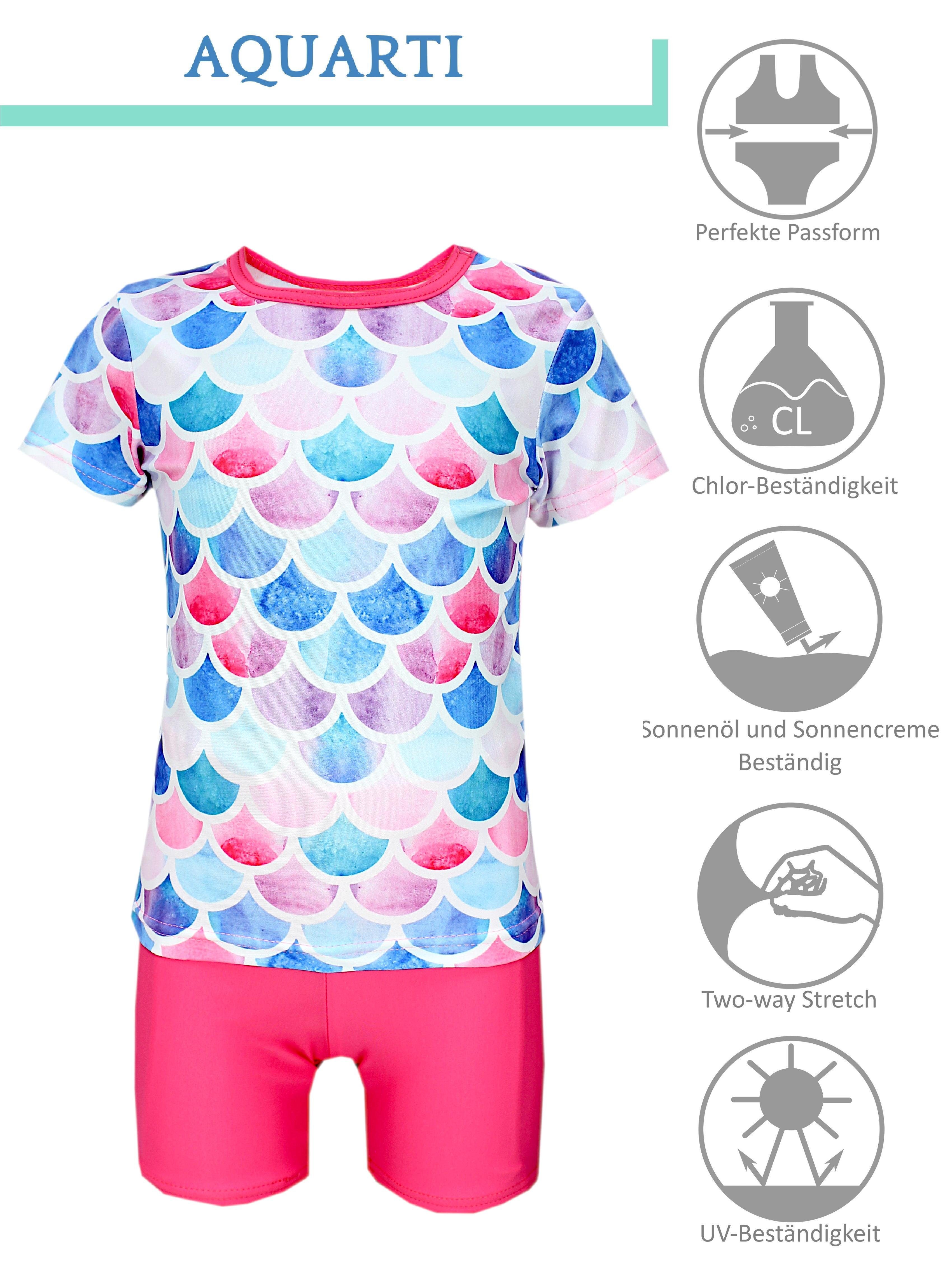 / UV-Schutz Mädchen Badehose Badeanzug Kinder Shirt Zweiteiler Baby Himbeerrot Badeanzug Aquarti Set Meerjungfrau Rosa