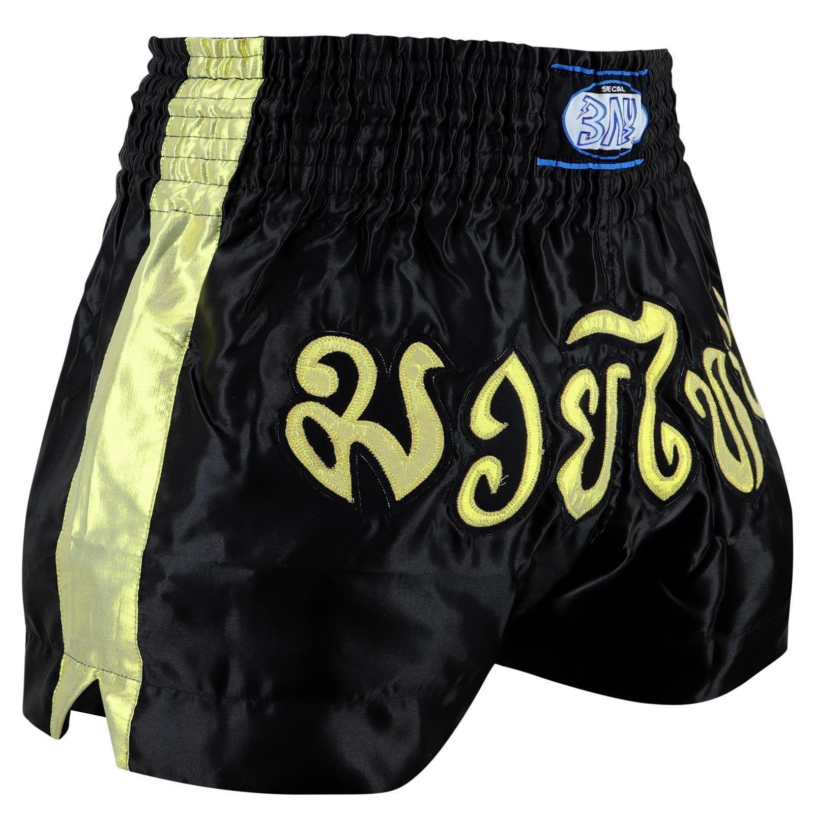 BAY-Sports Sporthose Thaiboxhose Thaiboxen Hose Шорты Muay Thai Kick REMY schwarz/gold (1-tlg) Kixkboxen, MMA, für Kinder und Erwachsene