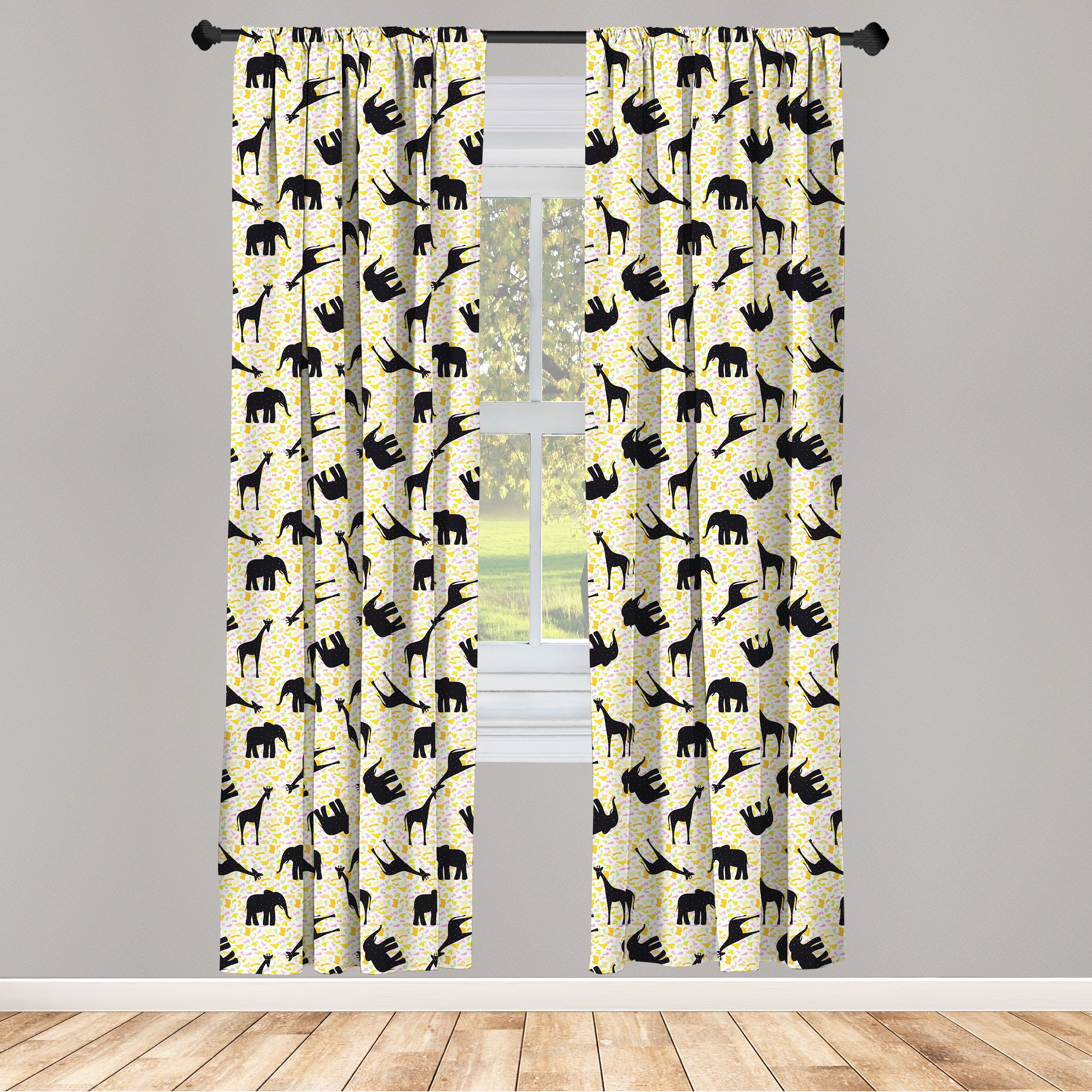Gardine Vorhang Dekor, Zoo-Tiere Giraffe Wohnzimmer Schlafzimmer für Pickeliger Microfaser, Abakuhaus